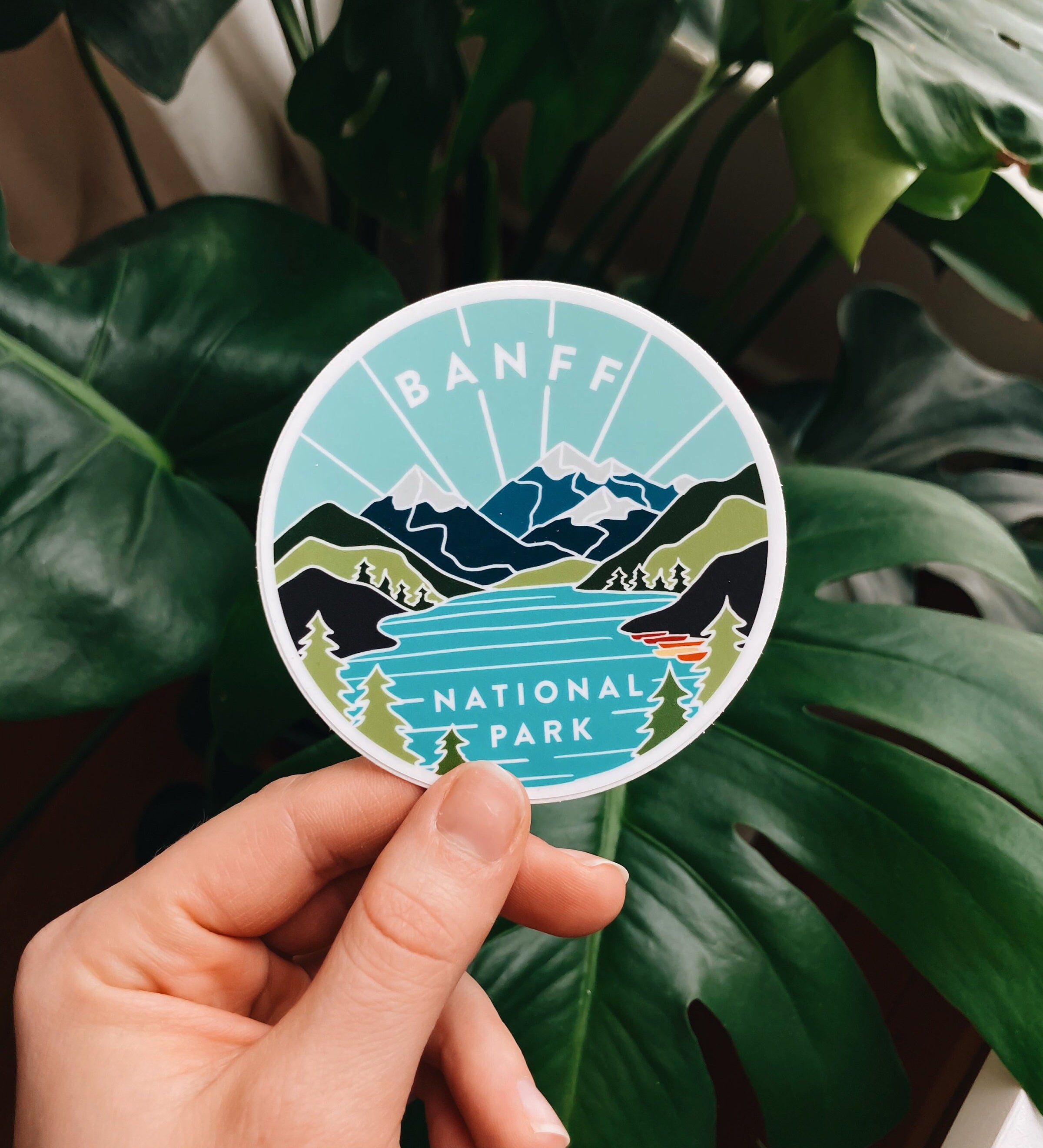 Banff Weatherproof Sticker | Durable, Outdoor Vinyl Decal | Illustrated Banff National Park | Canada | Outdoor Sticker | Outdoorsy Gift