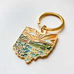 Ohio Gold Enamel Keychain | Ohio Outline Key Ring | Soft Enamel Illustrated State Keychain 1.5"