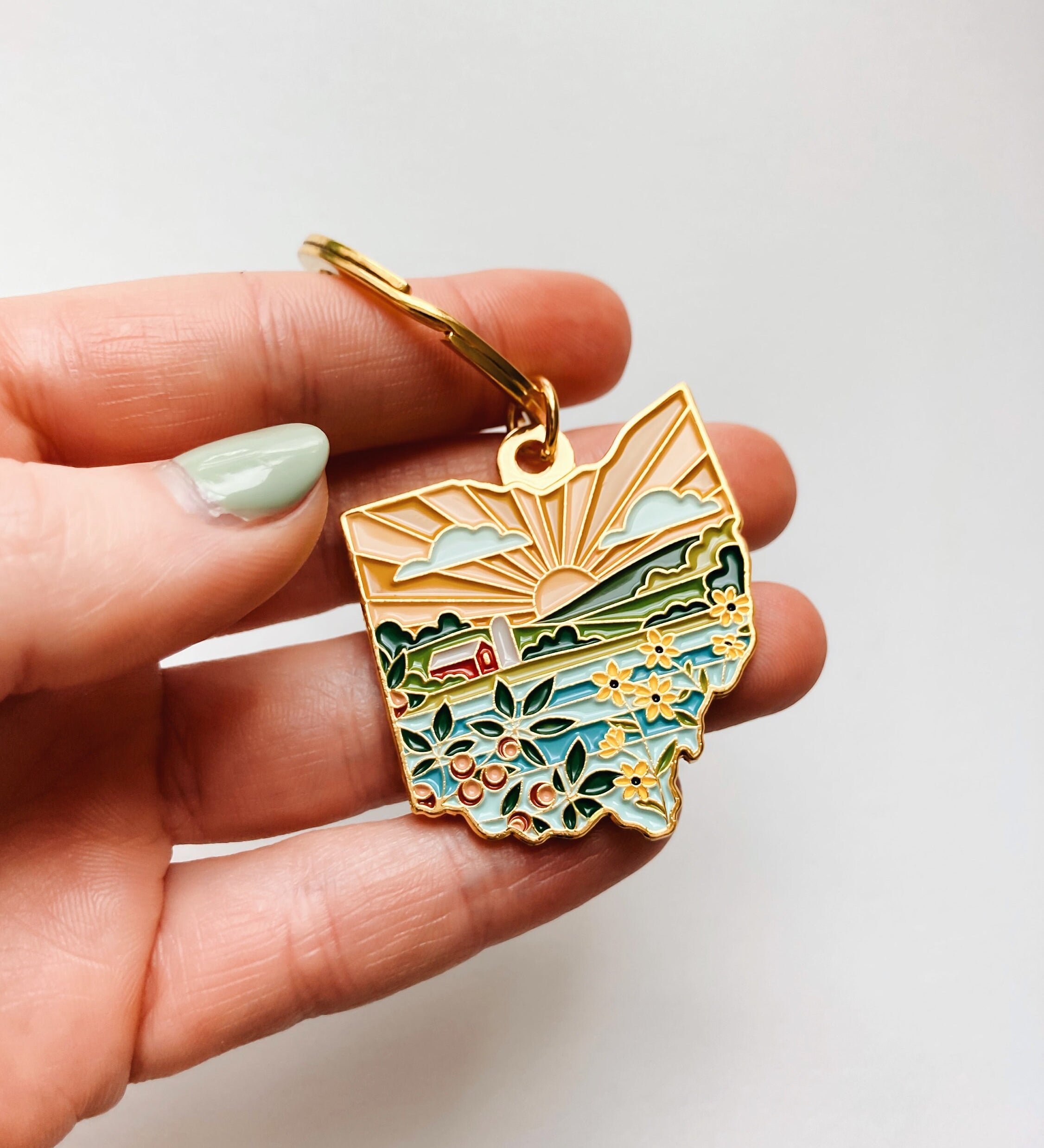 Ohio Gold Enamel Keychain | Ohio Outline Key Ring | Soft Enamel Illustrated State Keychain 1.5"