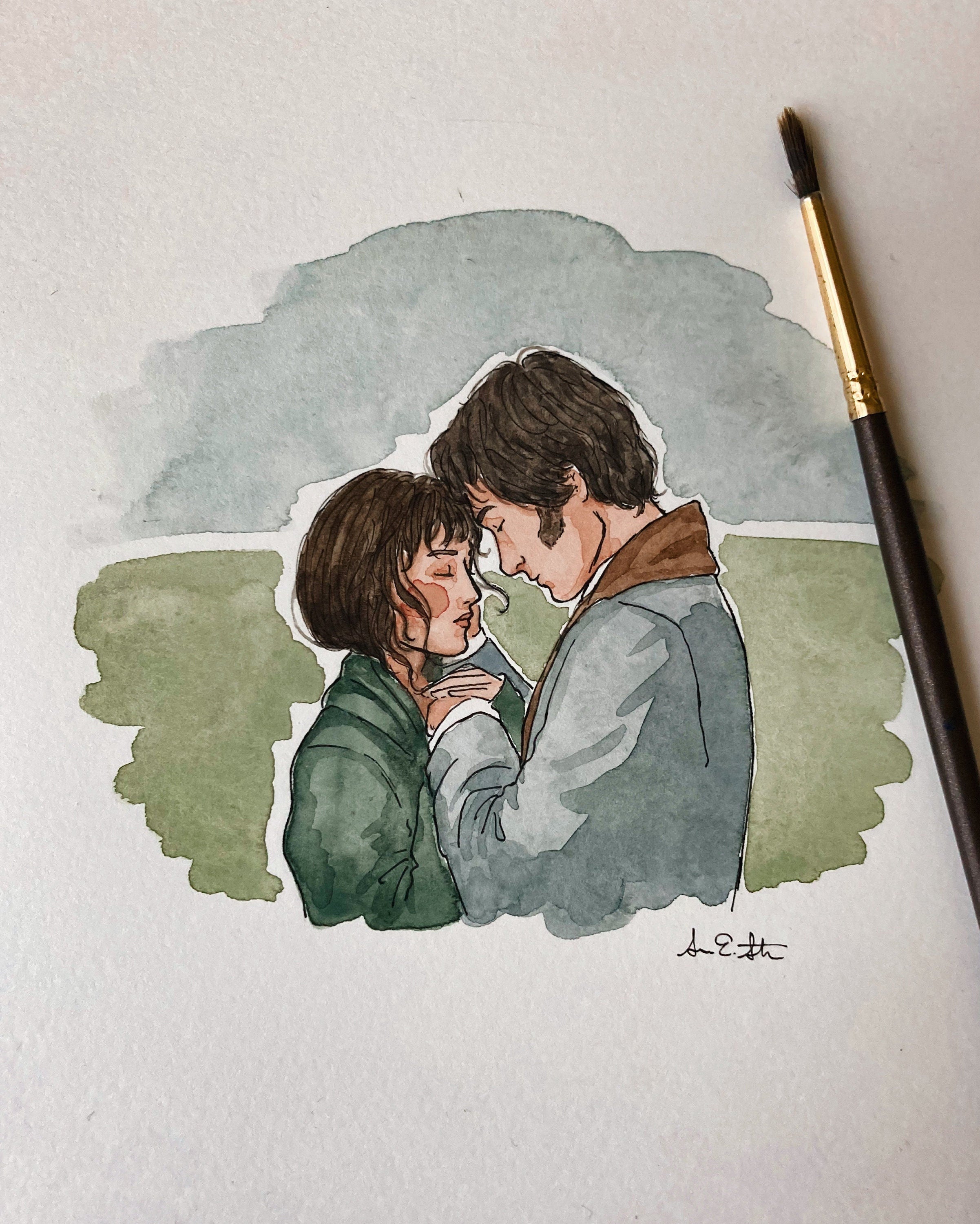 Pride & Prejudice Print | Watercolor Illustration | Wall Art | 8x10" 5x7" Archival Art Print | Book Lover Gift | Mr. Darcy Elizabeth Bennet