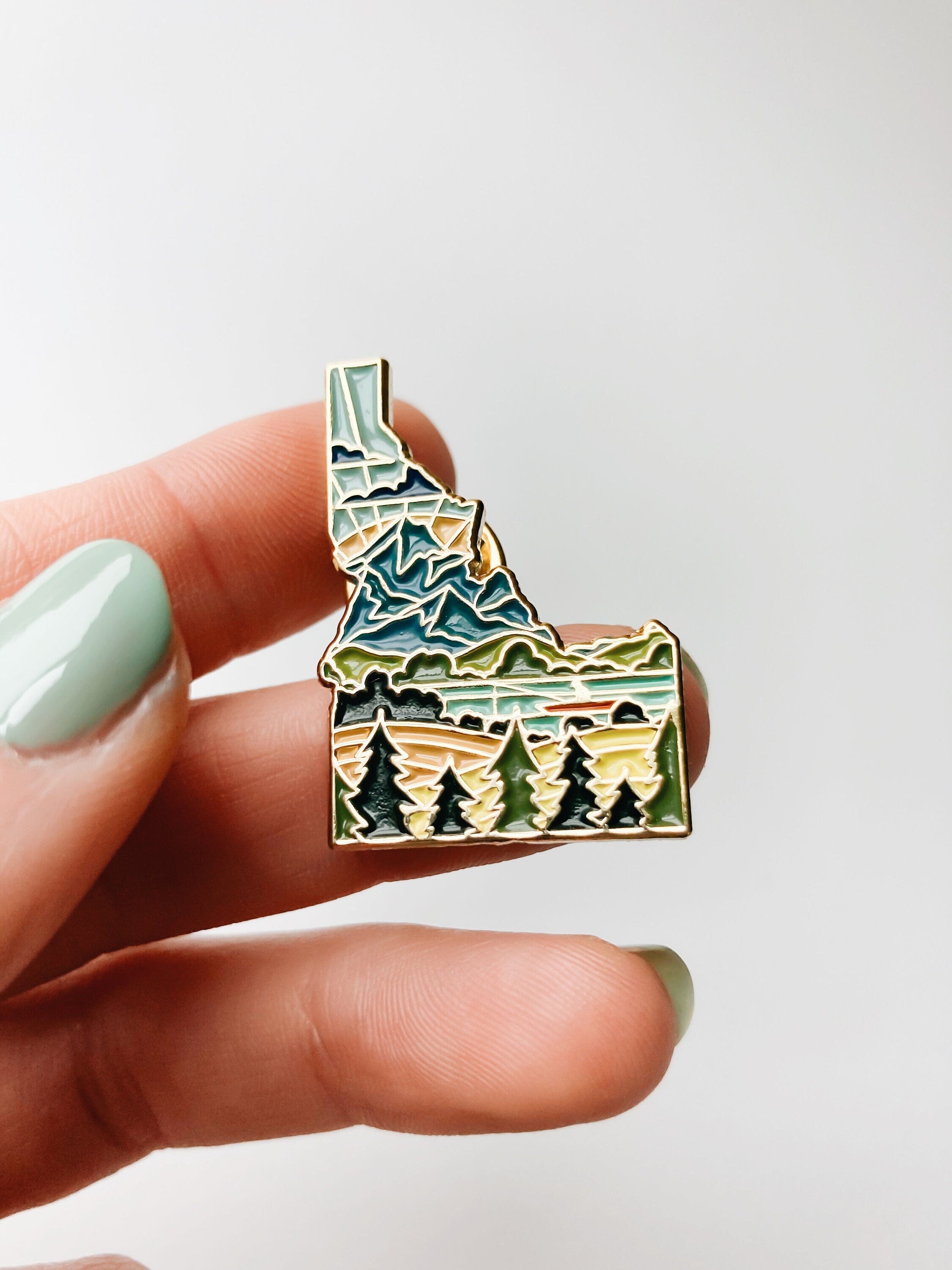 Idaho Enamel Pin | Gold Soft Enamel Pin | Illustrated United State Pin | Butterfly Clasp | 1.25"