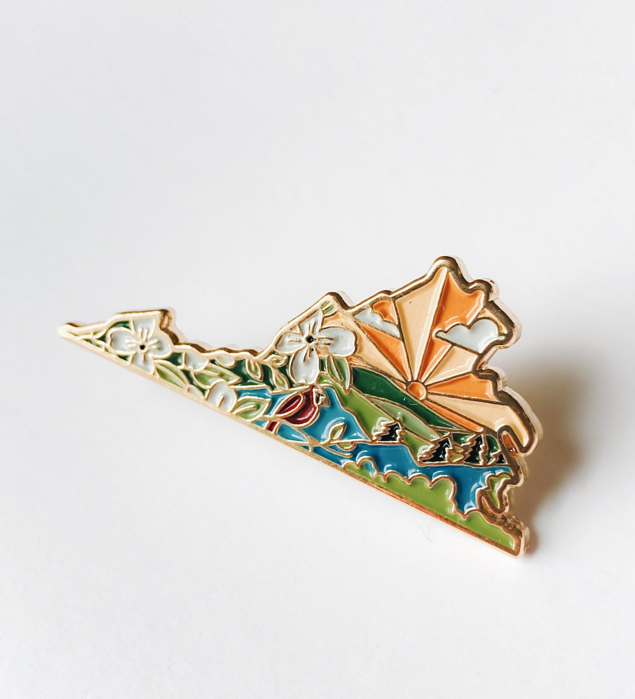 Virginia Enamel Pin | Gold Soft Enamel Pin | Illustrated United State Pin | Butterfly Clasp | 1.25"
