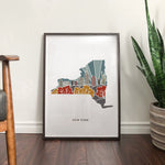 New York Physical Art Print | State Wall Art | 5x7, 8x10, 11x14, 16x20" Archival Art Print | New York Illustrated Poster