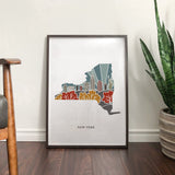 New York Physical Art Print | State Wall Art | 5x7, 8x10, 11x14, 16x20" Archival Art Print | New York Illustrated Poster