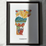 Vermont Physical Art Print | State Wall Art | 5x7, 8x10, 11x14, 16x20 Archival Art Print | Vermont Illustrated Poster