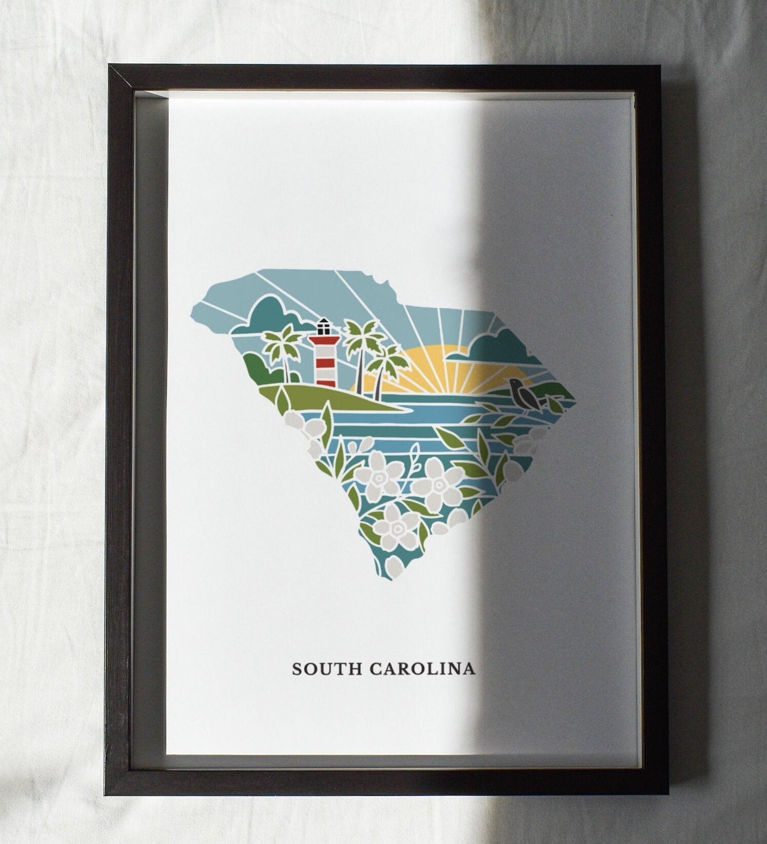 South Carolina Physical Art Print | State Wall Art | 5x7, 8x10, 11x14, 16x20 Archival Art Print | South Carolina Illustrated Poster
