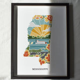 Mississippi Physical Art Print | State Wall Art | 5x7, 8x10, 11x14, 16x20 Archival Art Print | Mississippi Illustrated Poster
