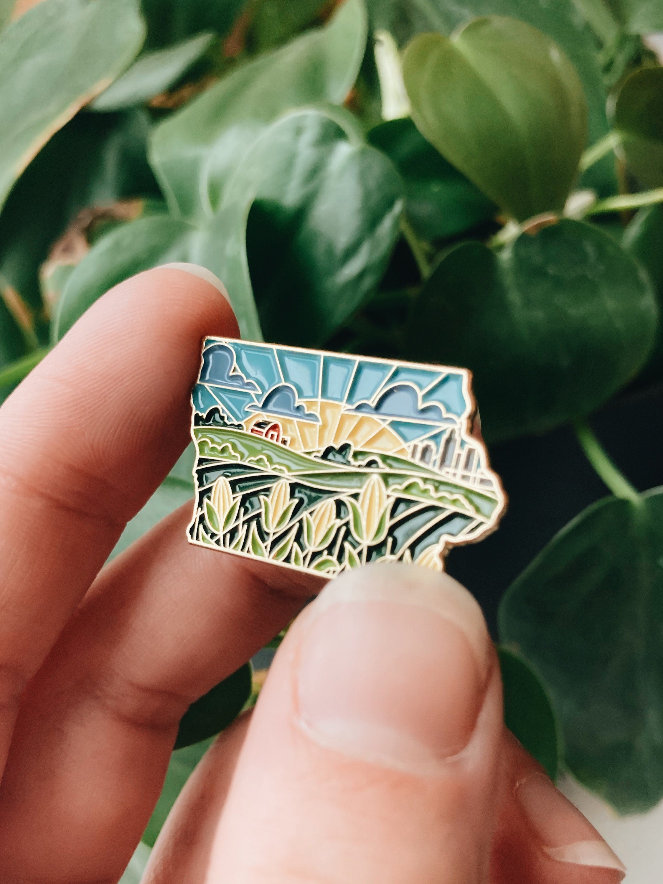 Iowa Enamel Pin | Gold Soft Enamel Pin | Illustrated United State Pin | Butterfly Clasp | 1.25"