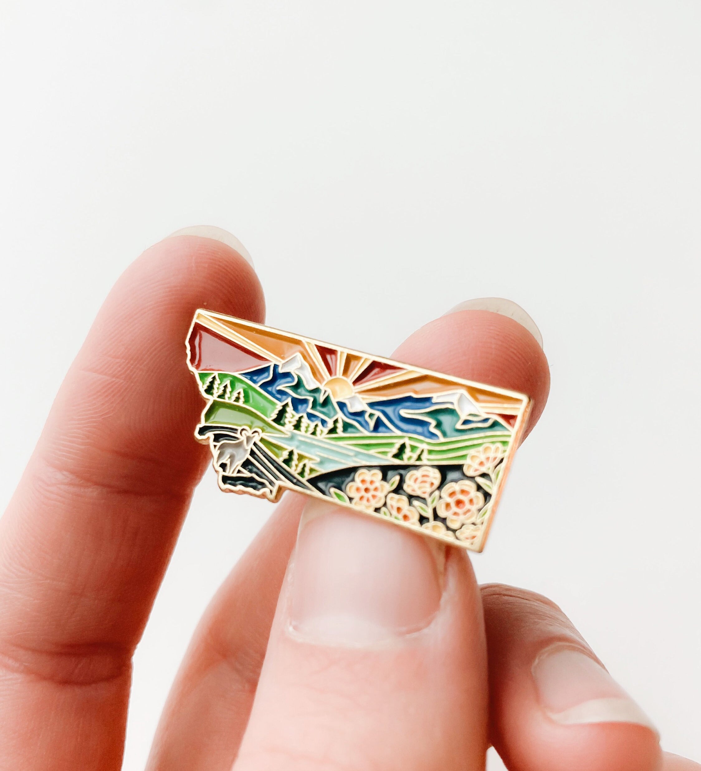Montana Enamel Pin | Gold Soft Enamel Pin | Illustrated United States Pin | Butterfly Clasp | 1.25"