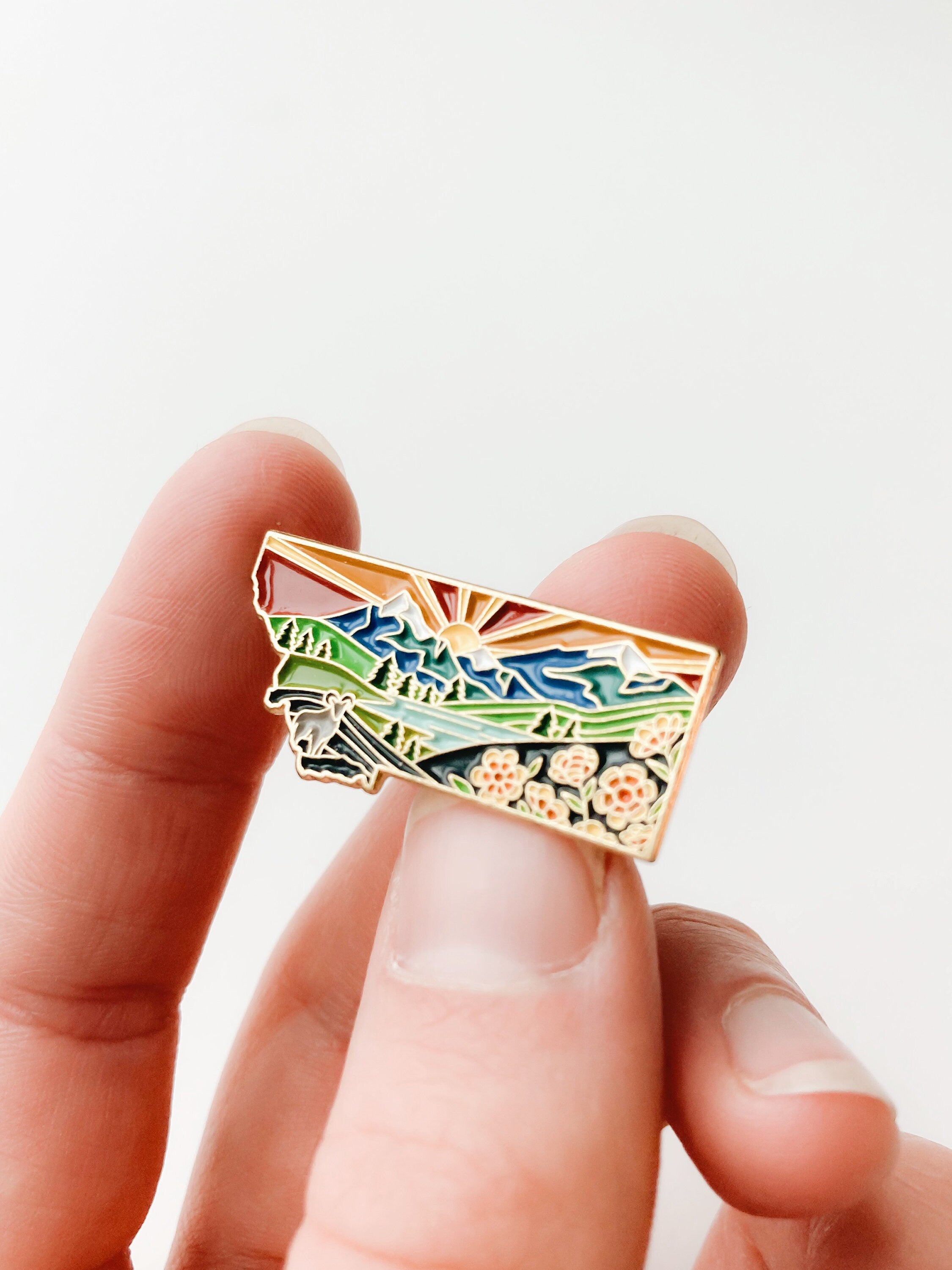 Montana Enamel Pin | Gold Soft Enamel Pin | Illustrated United States Pin | Butterfly Clasp | 1.25"
