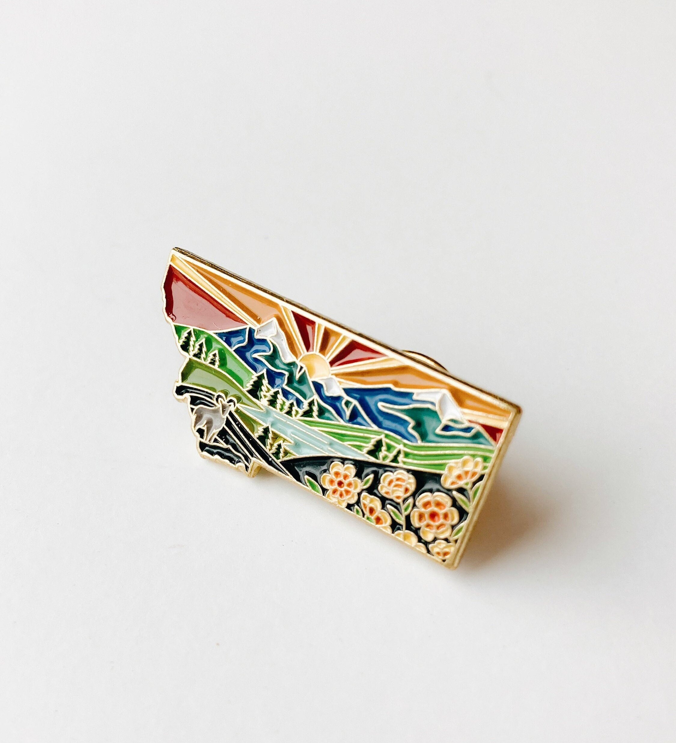 Montana Enamel Pin | Gold Soft Enamel Pin | Illustrated United States Pin | Butterfly Clasp | 1.25"