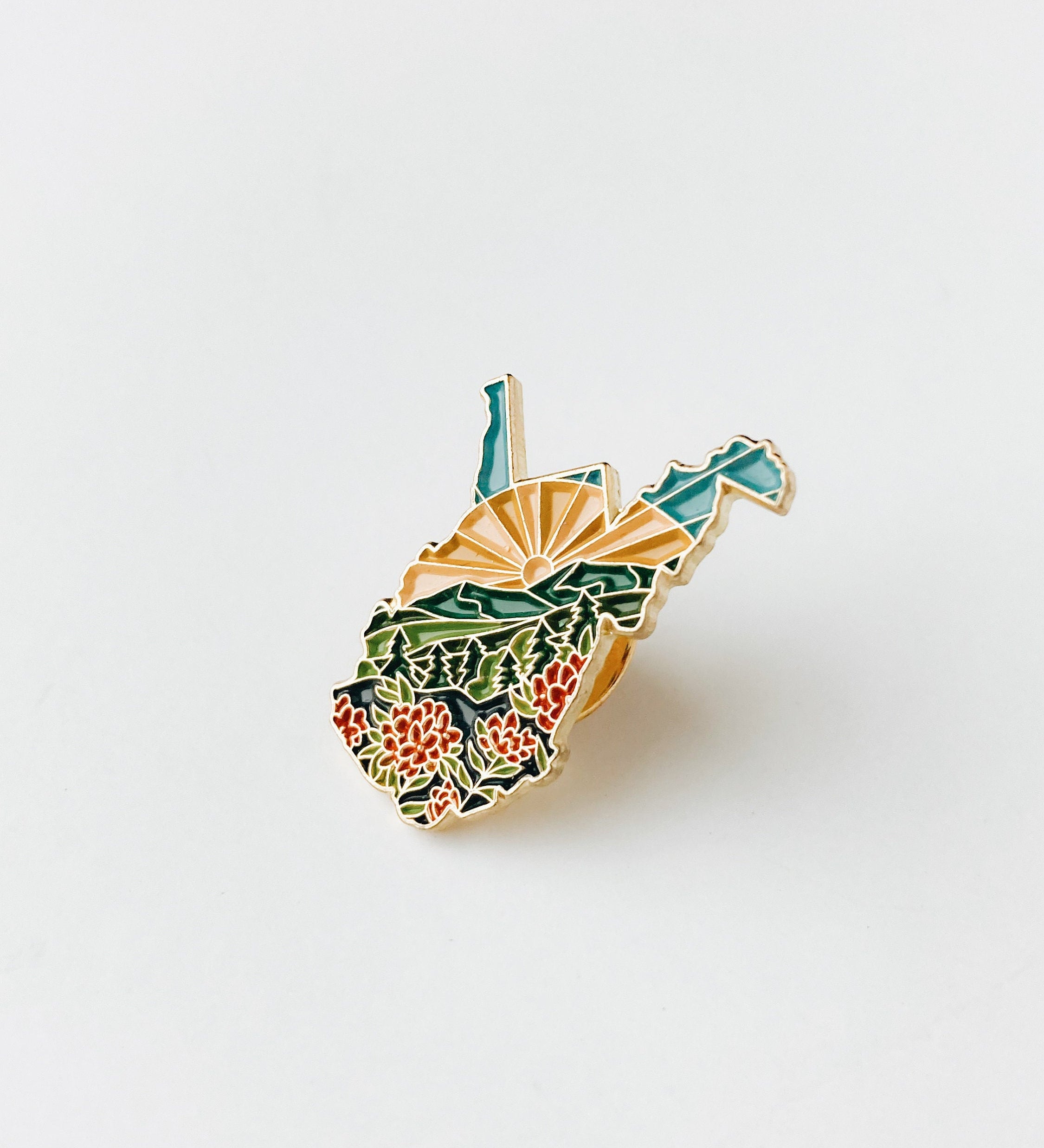 West Virginia Enamel Pin | Gold Soft Enamel Pin | Illustrated United States Pin | Butterfly Clasp | 1.25"