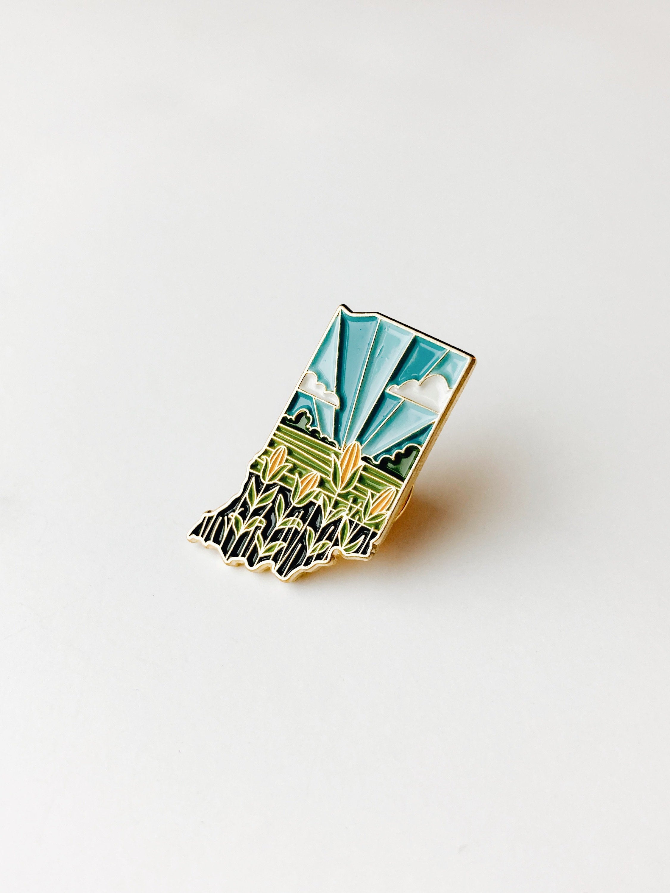 Indiana Enamel Pin | Gold Soft Enamel Pin | Illustrated United States Pin | Butterfly Clasp | 1.25"