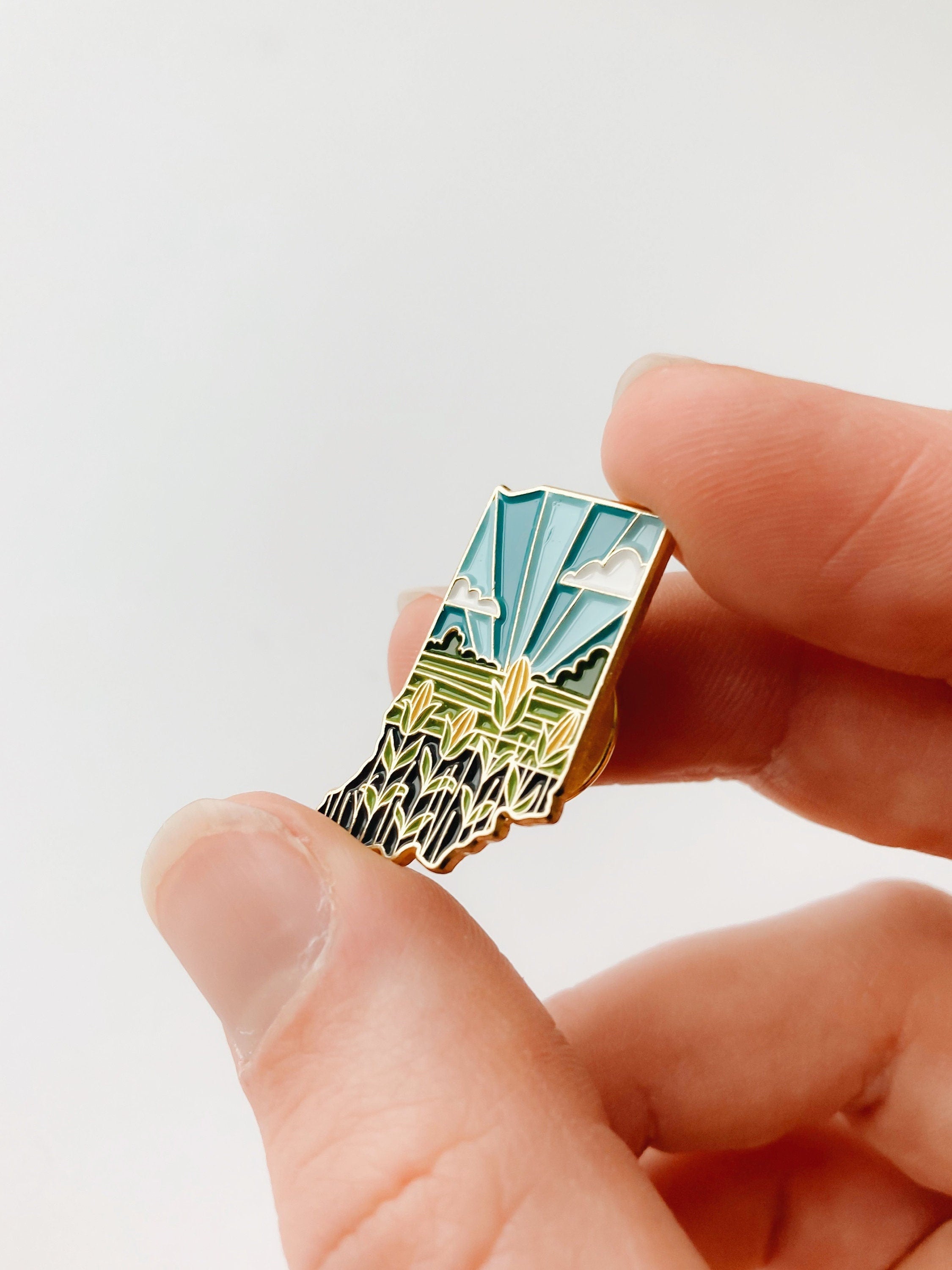 Indiana Enamel Pin | Gold Soft Enamel Pin | Illustrated United States Pin | Butterfly Clasp | 1.25"