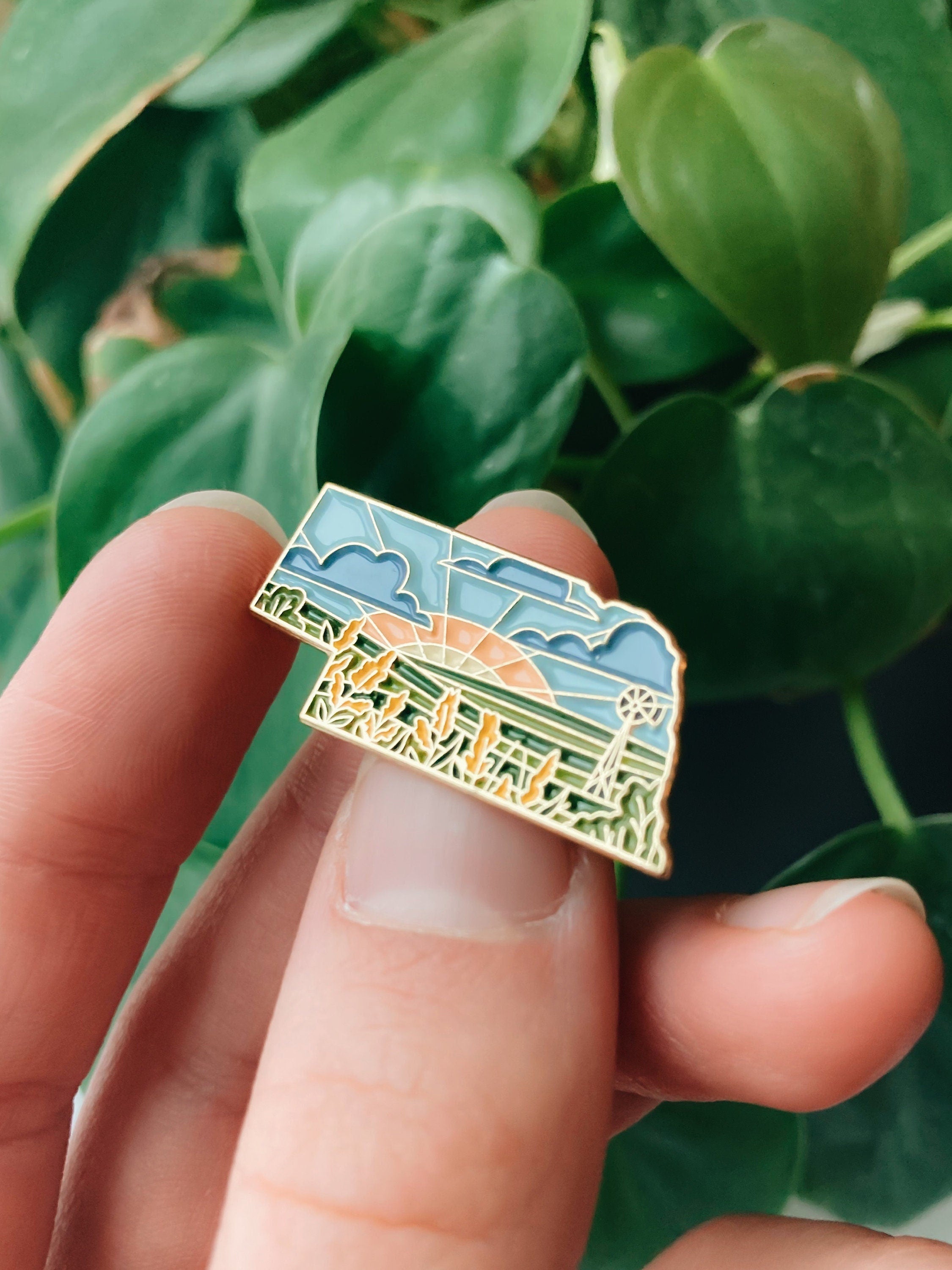 Nebraska Enamel Pin | Gold Soft Enamel Pin | Illustrated United States Pin | Butterfly Clasp | 1.25"