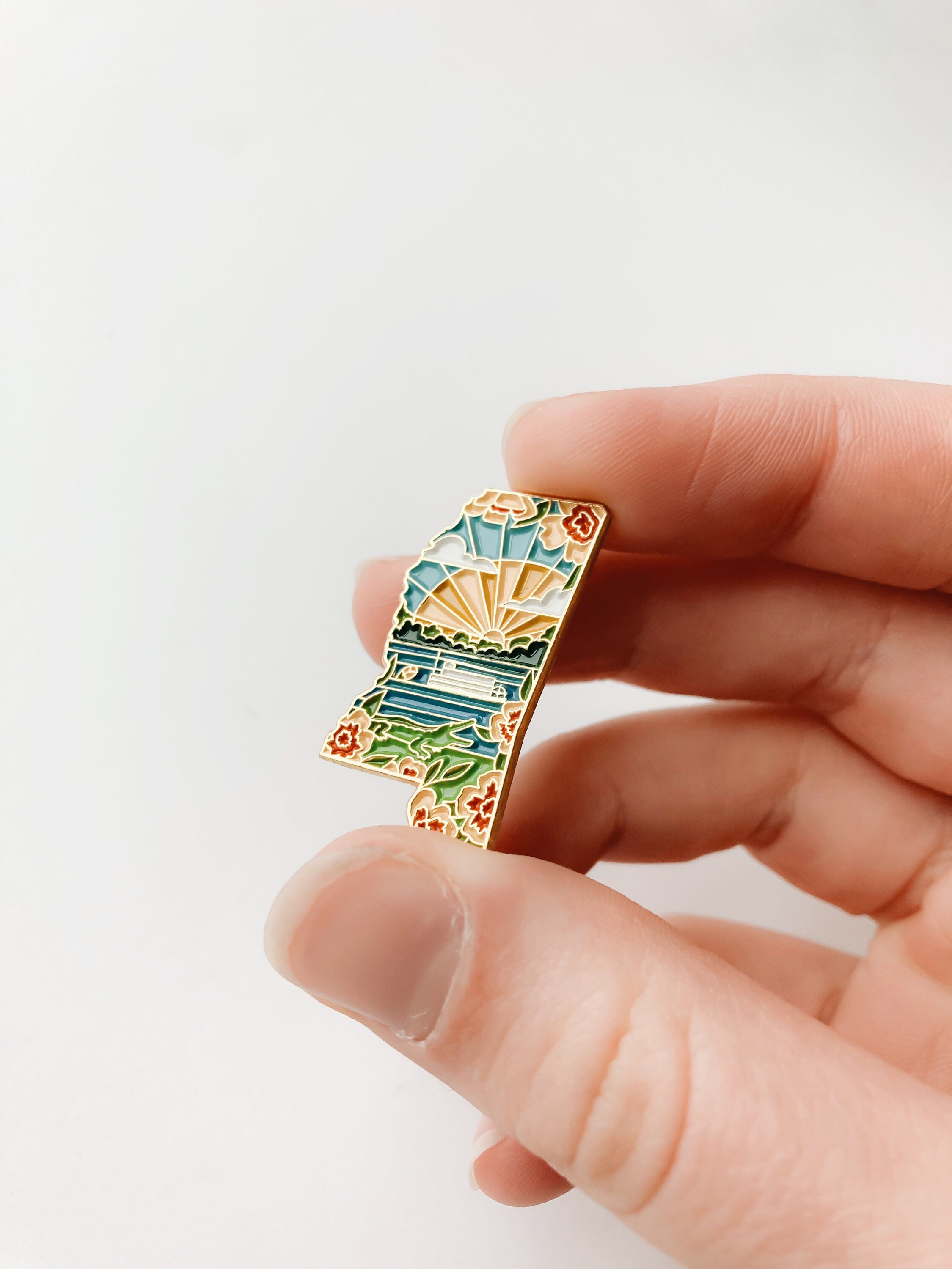 Mississippi Enamel Pin | Gold Soft Enamel Pin | Illustrated United States Pin | Butterfly Clasp | 1.25"