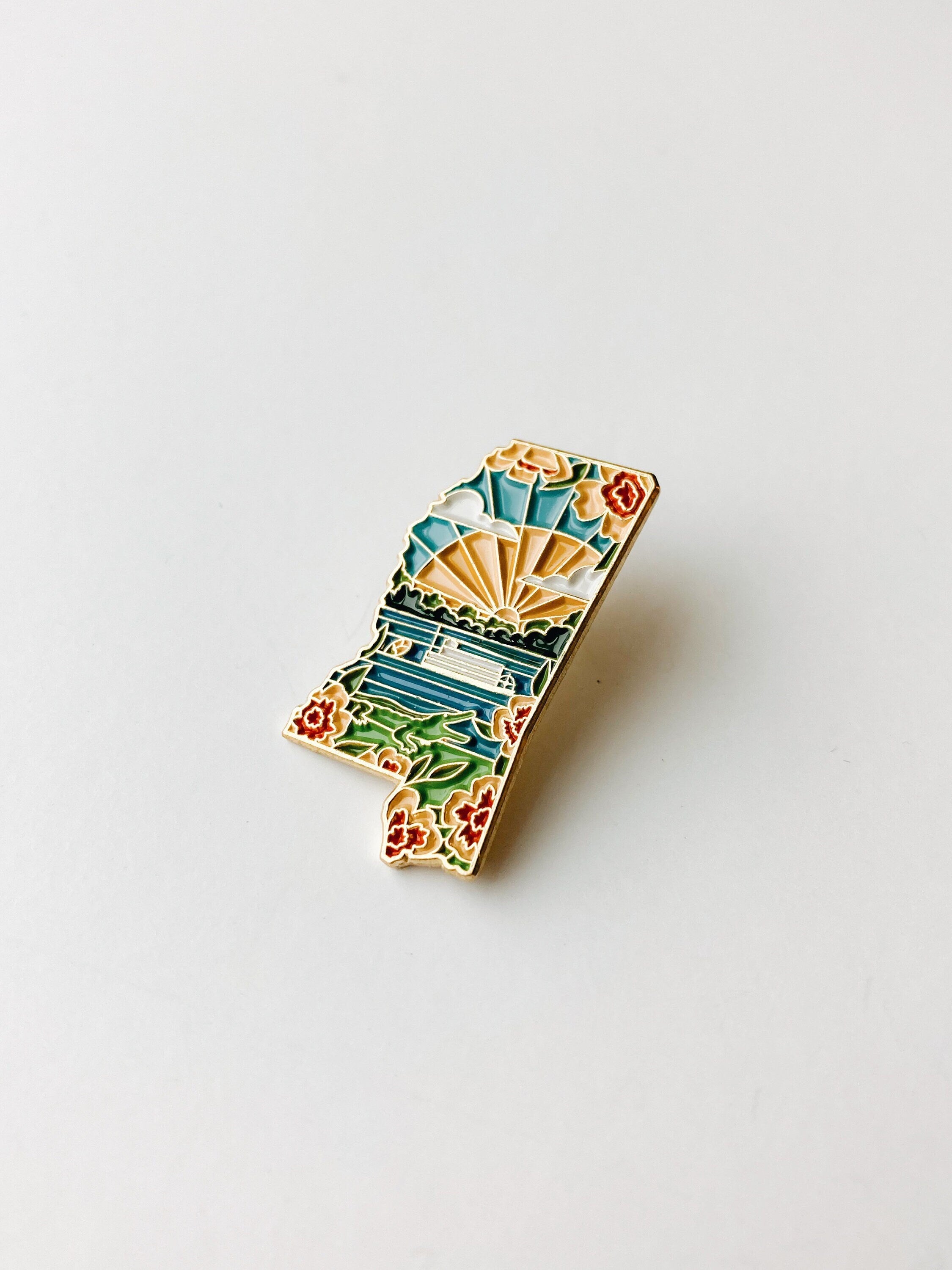 Mississippi Enamel Pin | Gold Soft Enamel Pin | Illustrated United States Pin | Butterfly Clasp | 1.25"