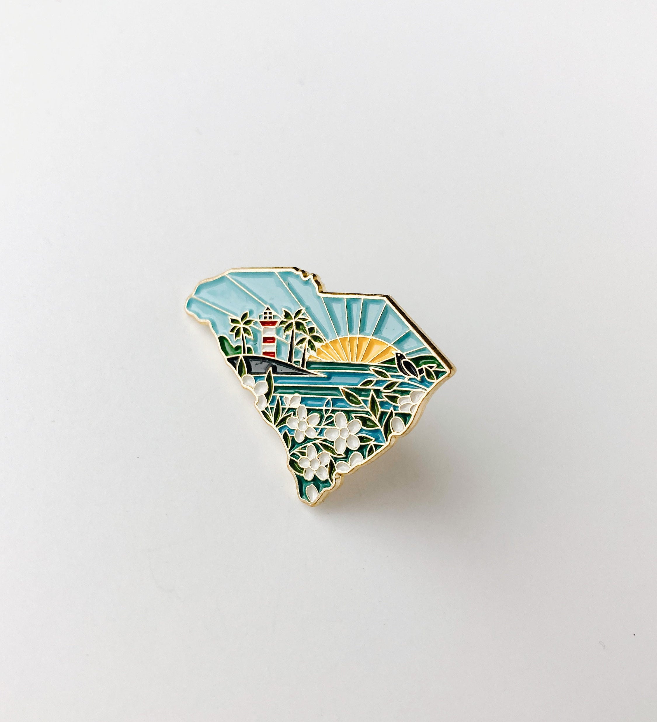 South Carolina Enamel Pin | Gold Soft Enamel Pin | Illustrated United States Pin | Butterfly Clasp | 1.25"