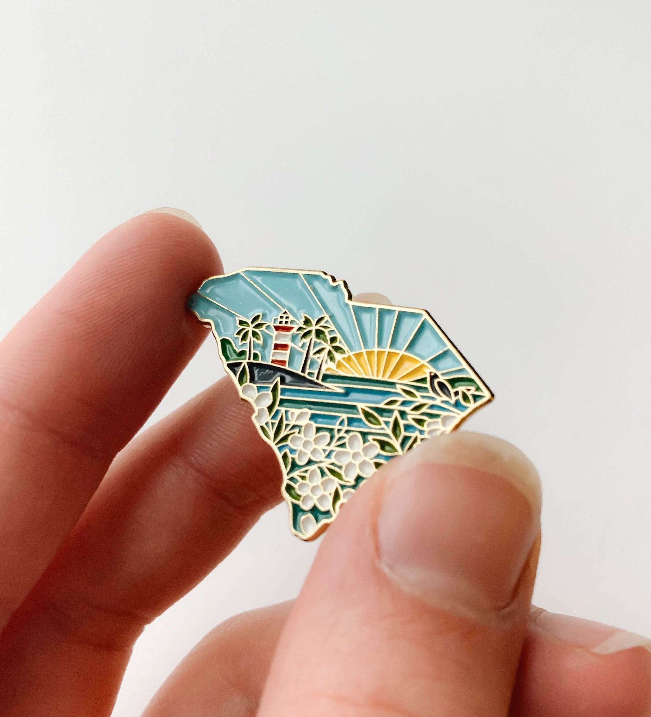 South Carolina Enamel Pin | Gold Soft Enamel Pin | Illustrated United States Pin | Butterfly Clasp | 1.25"