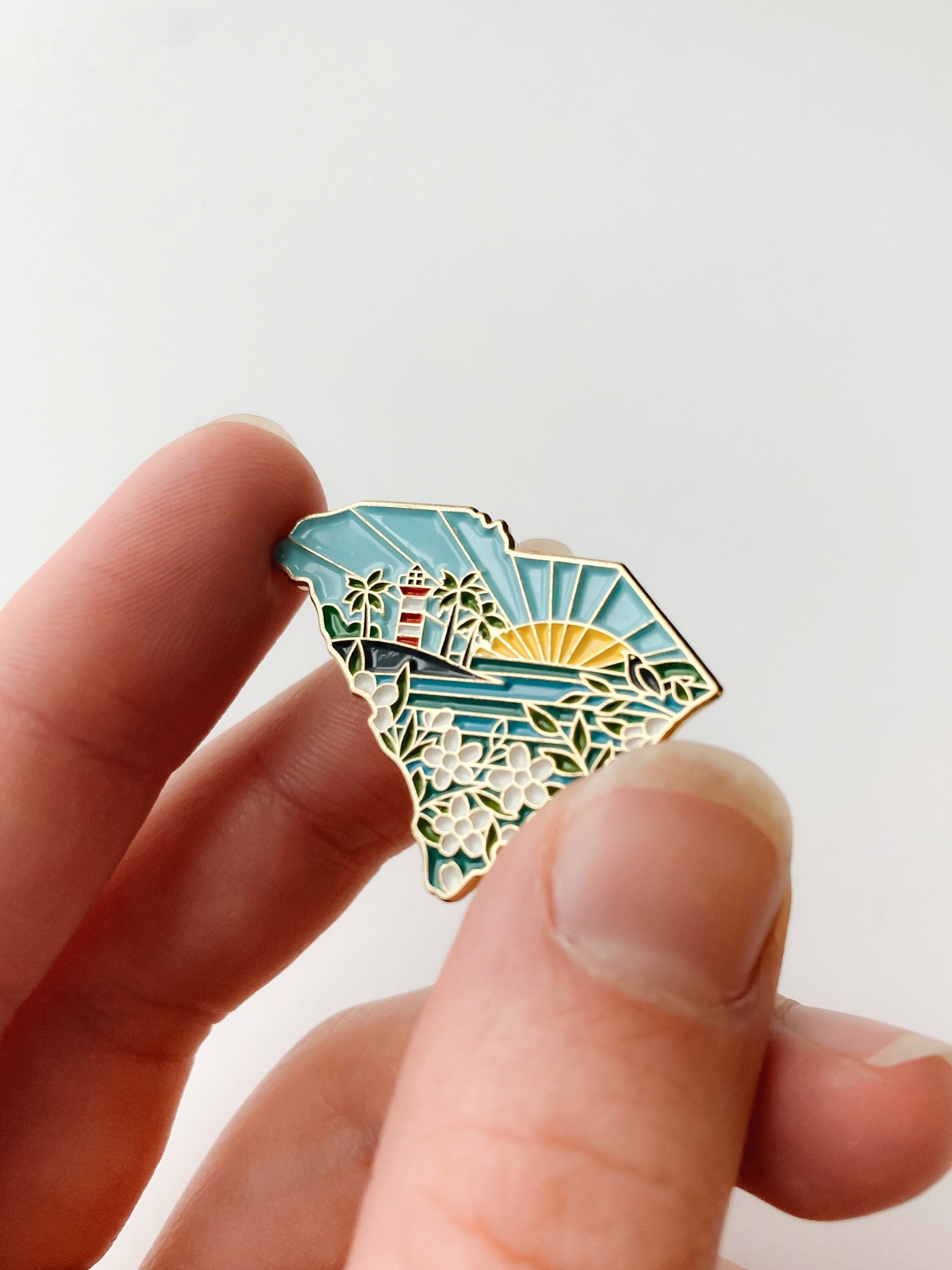 South Carolina Enamel Pin | Gold Soft Enamel Pin | Illustrated United States Pin | Butterfly Clasp | 1.25"