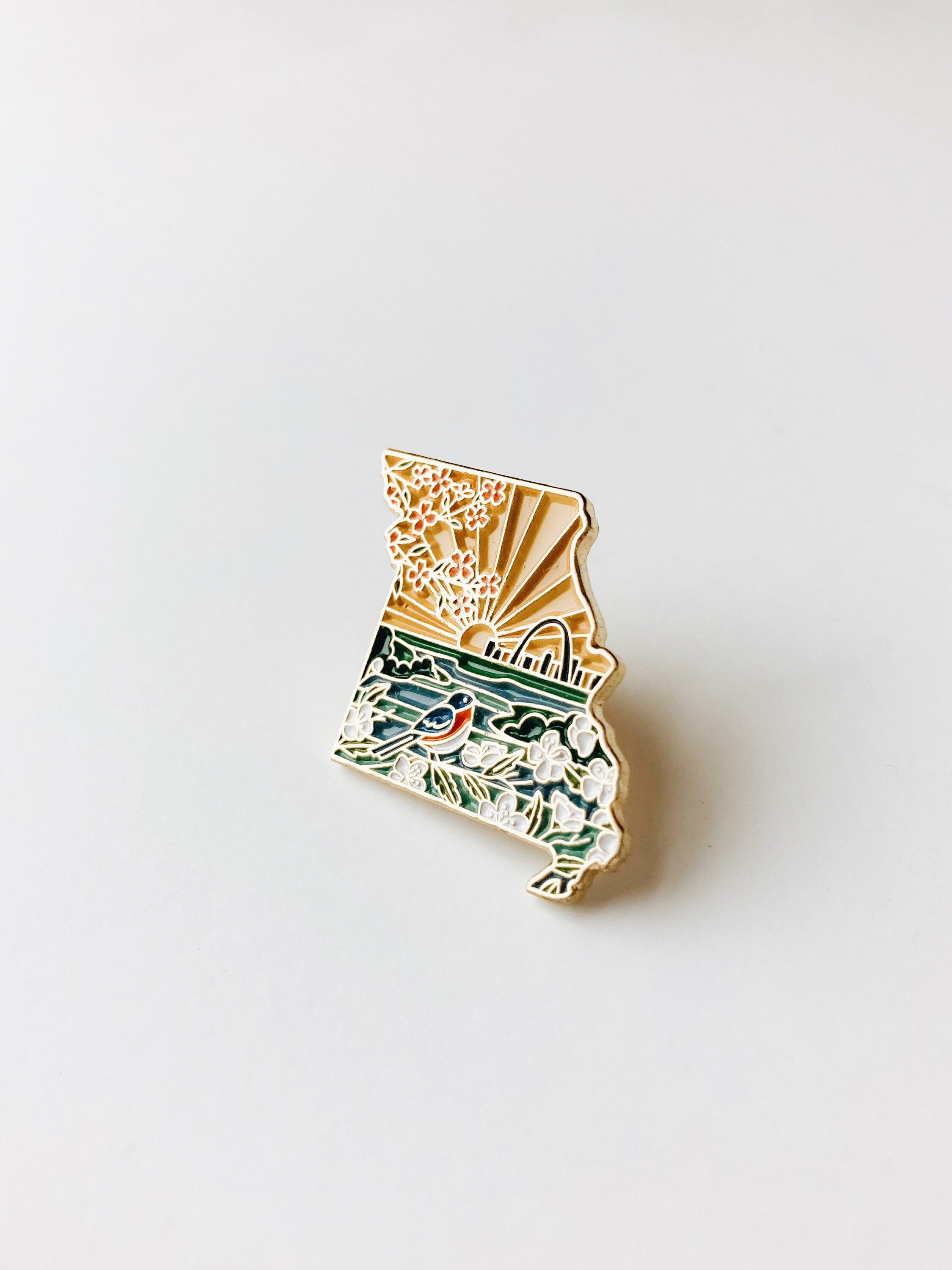 Missouri Enamel Pin | Gold Soft Enamel Pin | Illustrated United States Pin | Butterfly Clasp | 1.25"