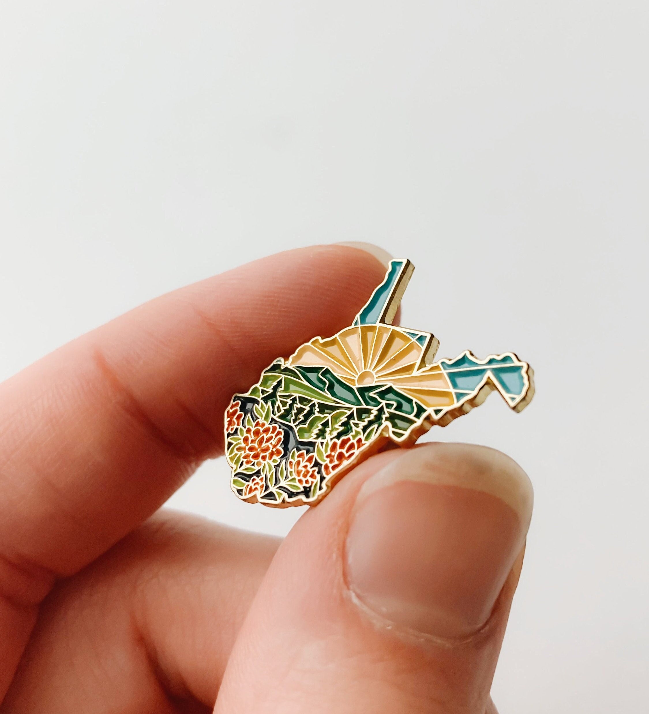 West Virginia Enamel Pin | Gold Soft Enamel Pin | Illustrated United States Pin | Butterfly Clasp | 1.25"