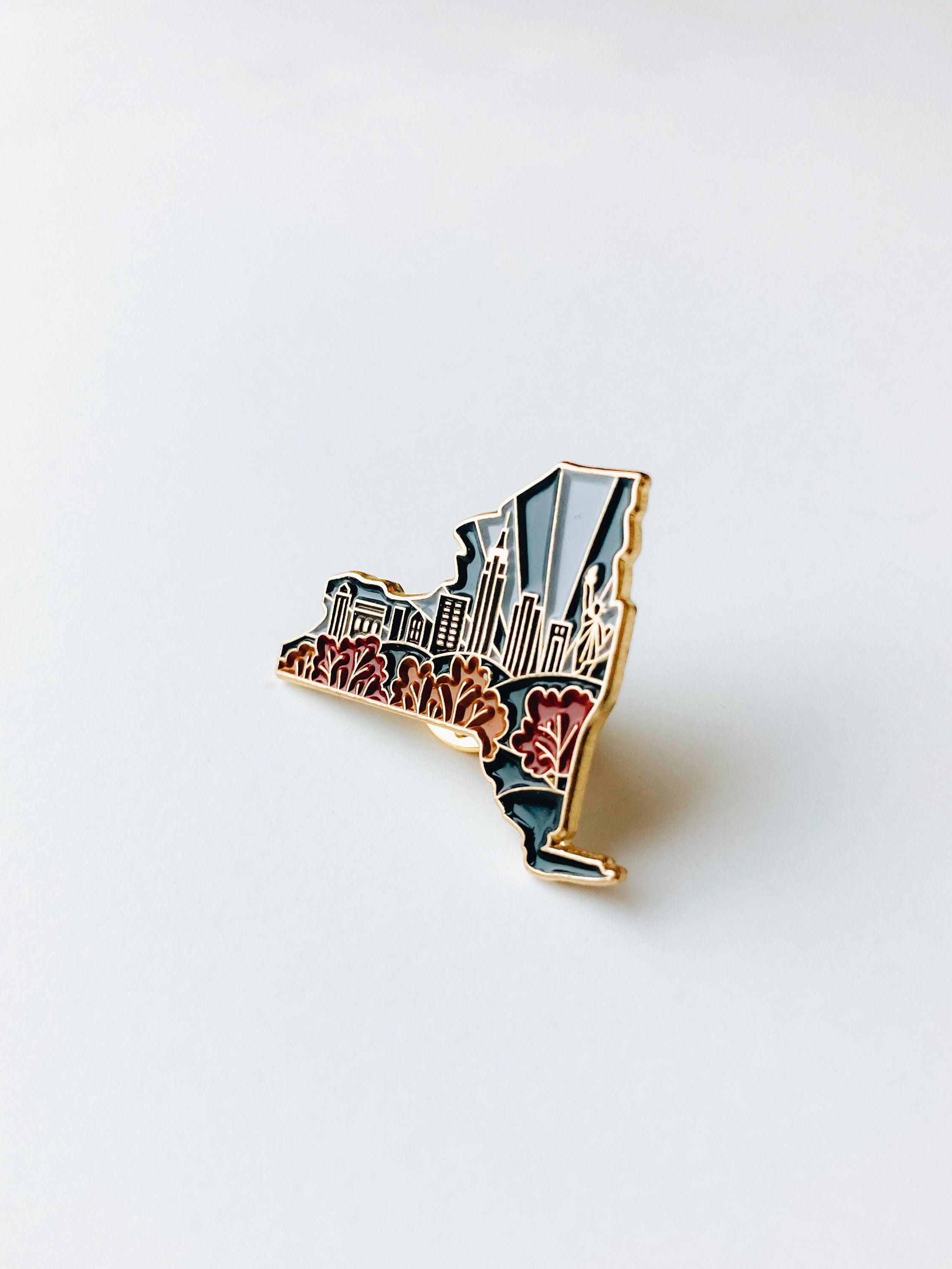 New York Enamel Pin | Gold Soft Enamel Pin | Illustrated United States Pin | Butterfly Clasp | 1.25"