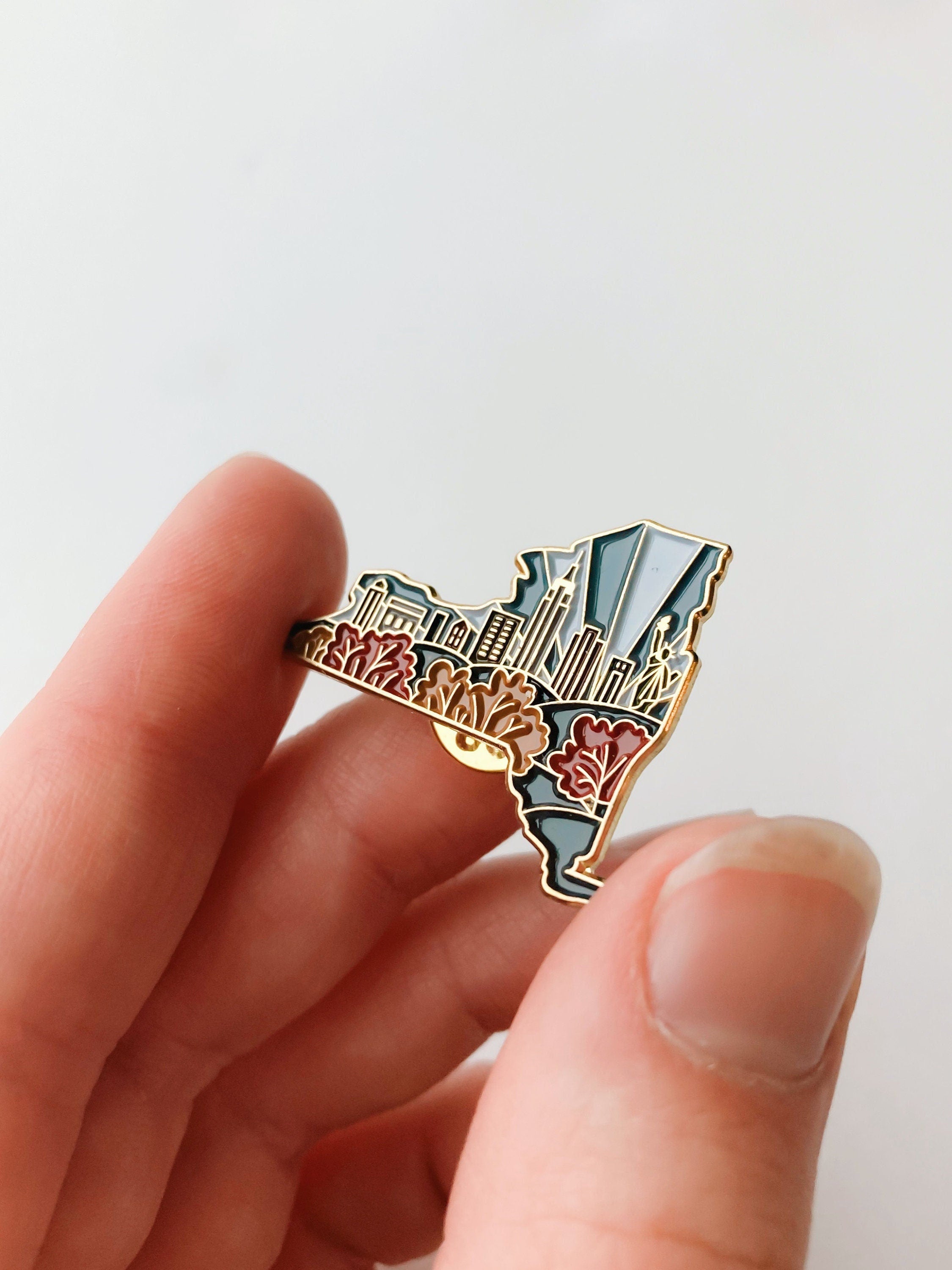 New York Enamel Pin | Gold Soft Enamel Pin | Illustrated United States Pin | Butterfly Clasp | 1.25"