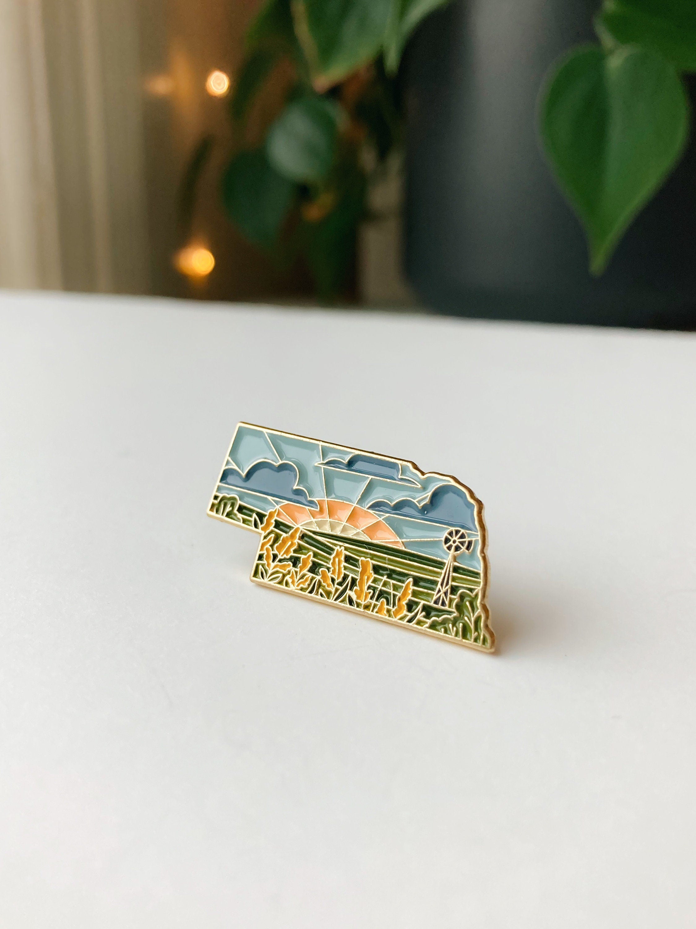 Nebraska Enamel Pin | Gold Soft Enamel Pin | Illustrated United States Pin | Butterfly Clasp | 1.25"