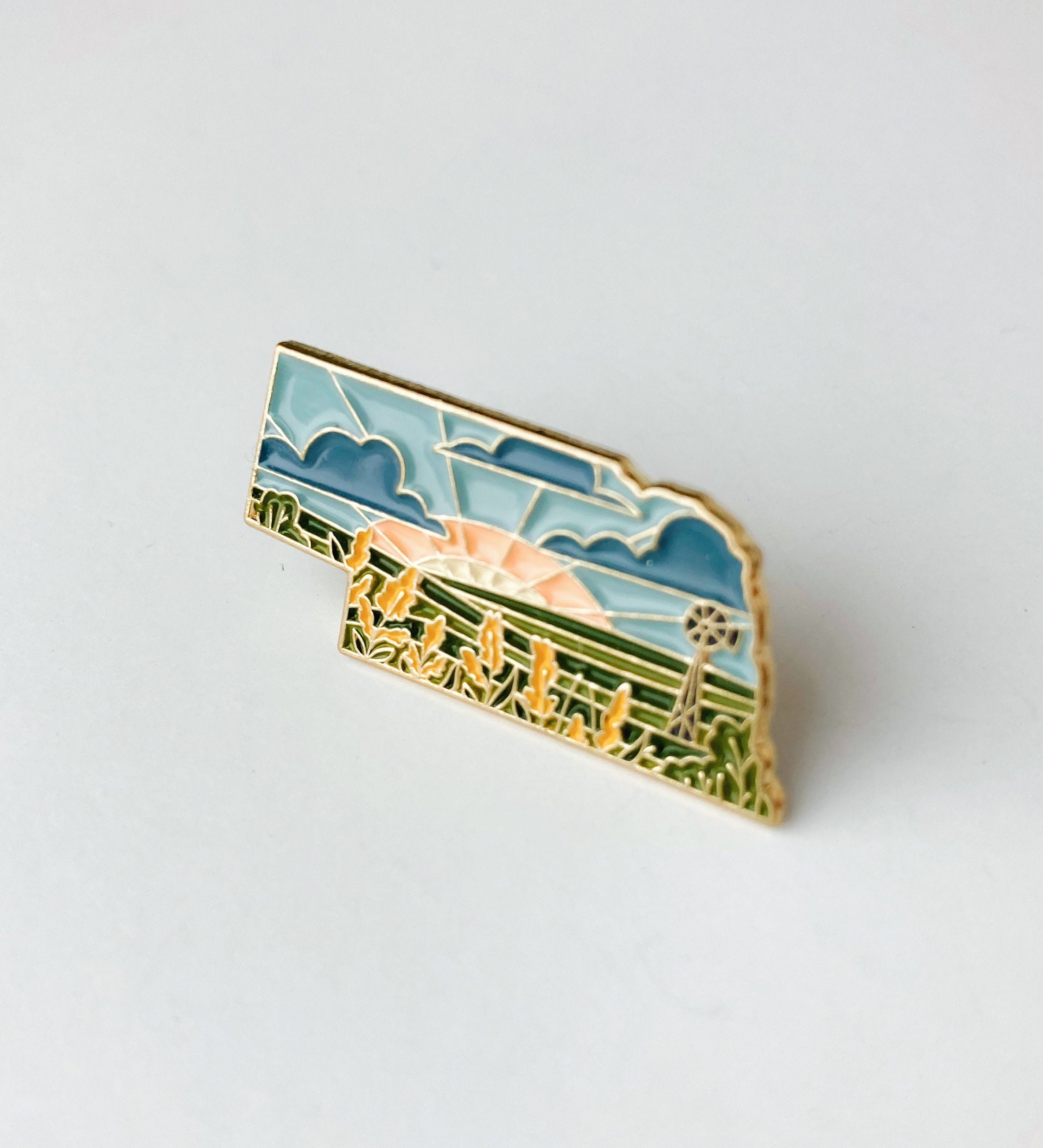 Nebraska Enamel Pin | Gold Soft Enamel Pin | Illustrated United States Pin | Butterfly Clasp | 1.25"
