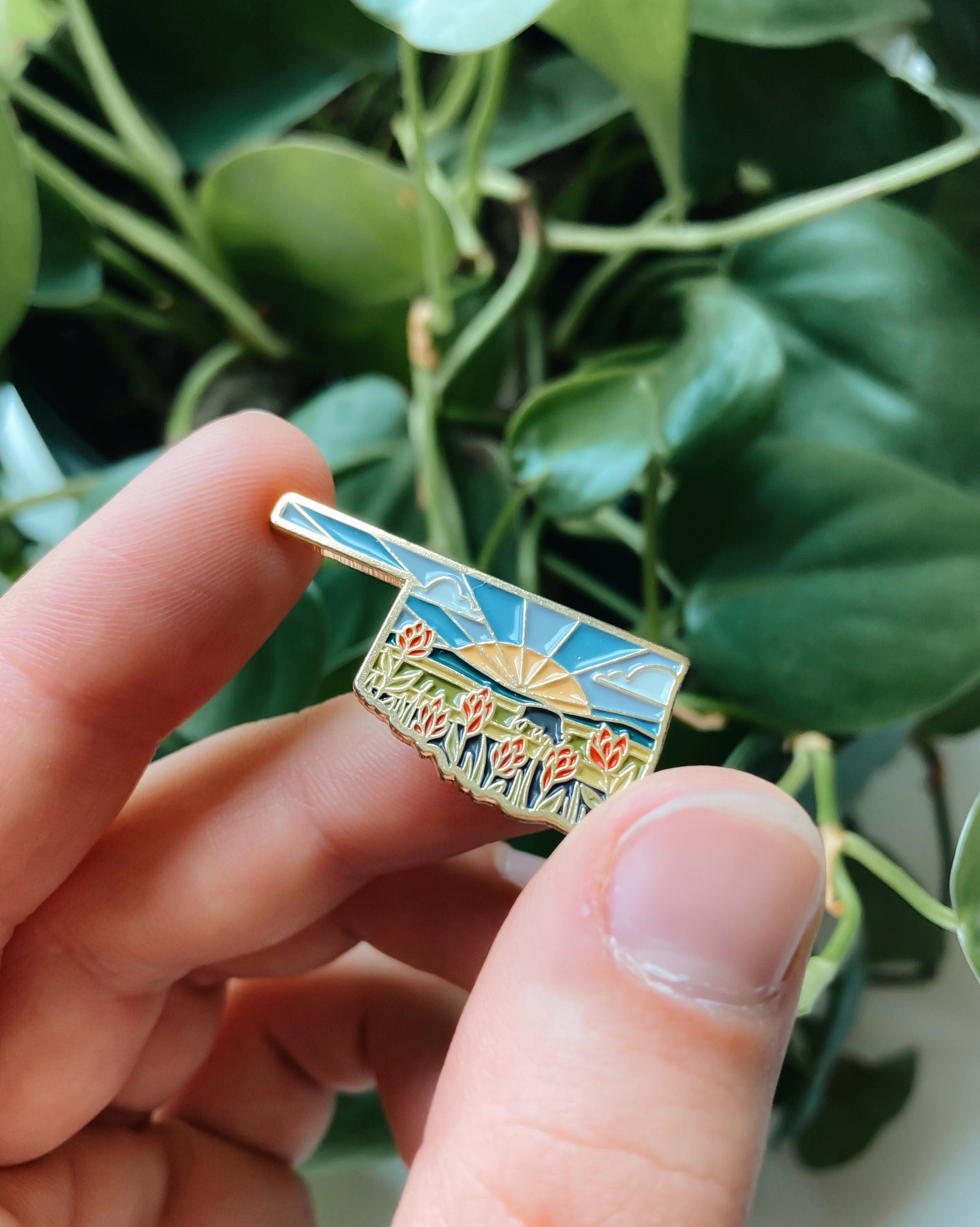 Oklahoma Enamel Pin | Gold Soft Enamel Pin | Illustrated United State Pin | Butterfly Clasp | 1.25"