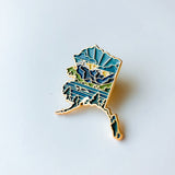 Alaska Enamel Pin | Gold Soft Enamel Pin | Illustrated United State Pin | Butterfly Clasp | 1.25"