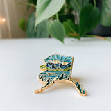 Alaska Enamel Pin | Gold Soft Enamel Pin | Illustrated United State Pin | Butterfly Clasp | 1.25"