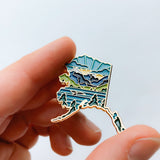Alaska Enamel Pin | Gold Soft Enamel Pin | Illustrated United State Pin | Butterfly Clasp | 1.25"