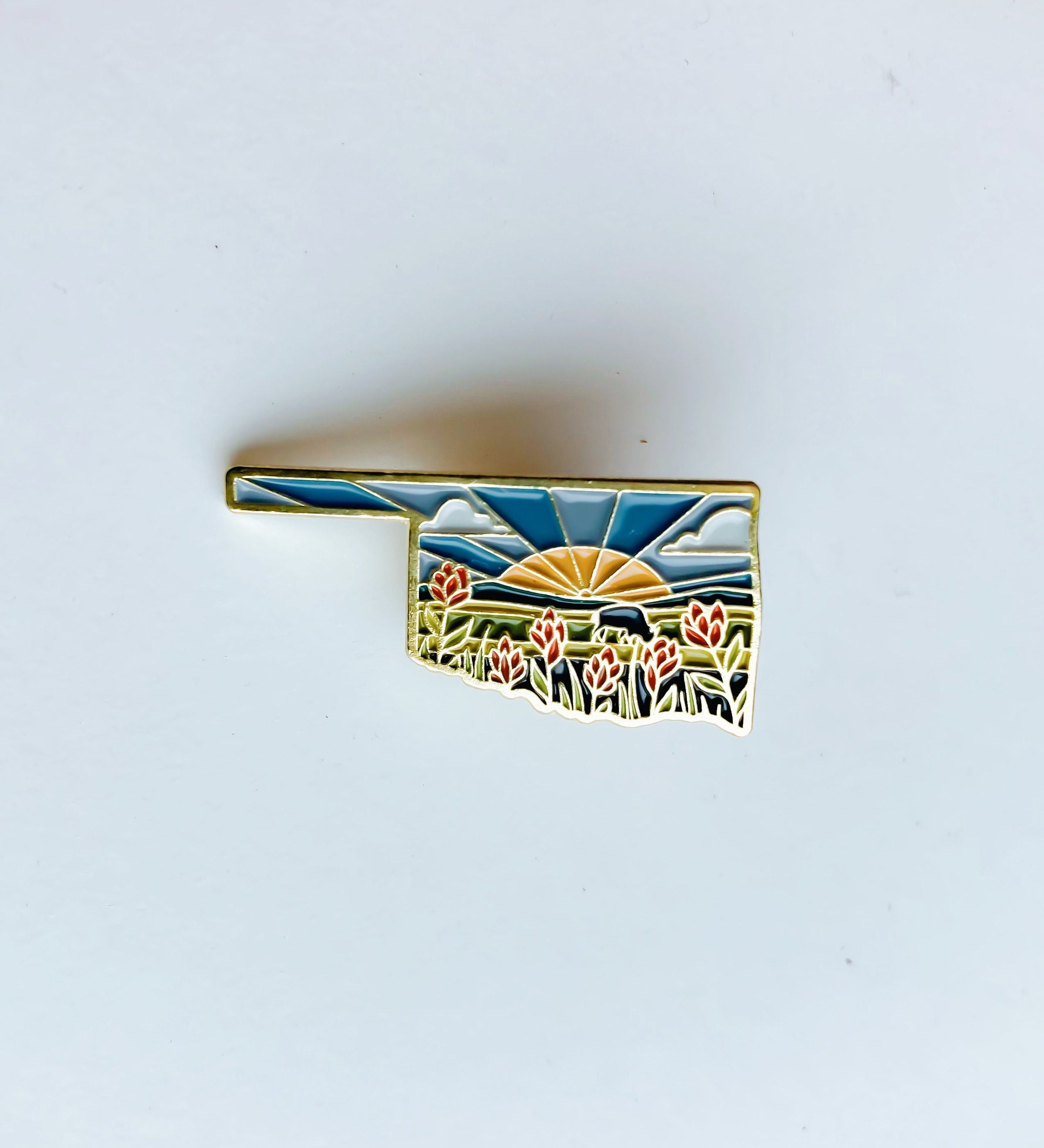 Oklahoma Enamel Pin | Gold Soft Enamel Pin | Illustrated United State Pin | Butterfly Clasp | 1.25"