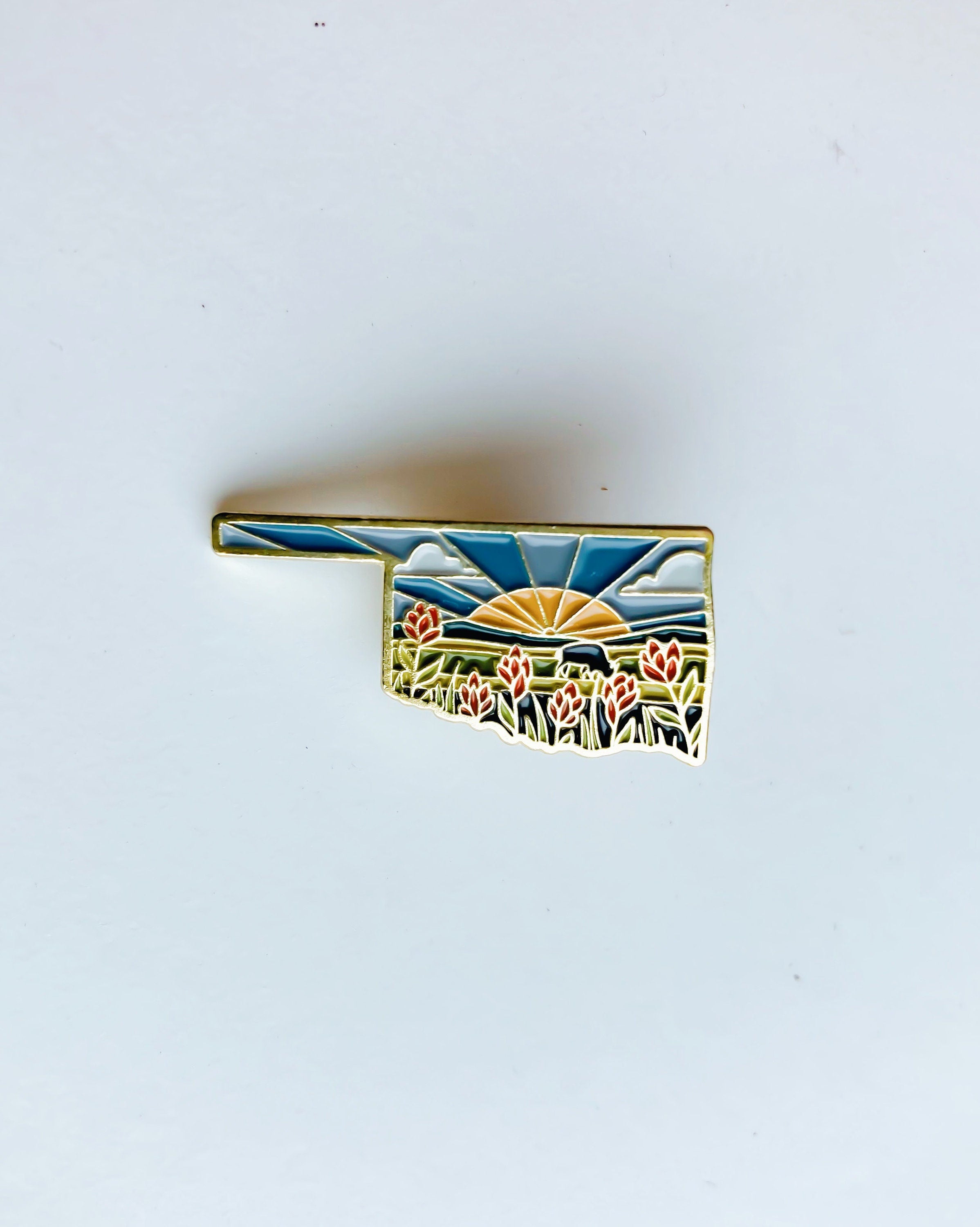 Oklahoma Enamel Pin | Gold Soft Enamel Pin | Illustrated United State Pin | Butterfly Clasp | 1.25"