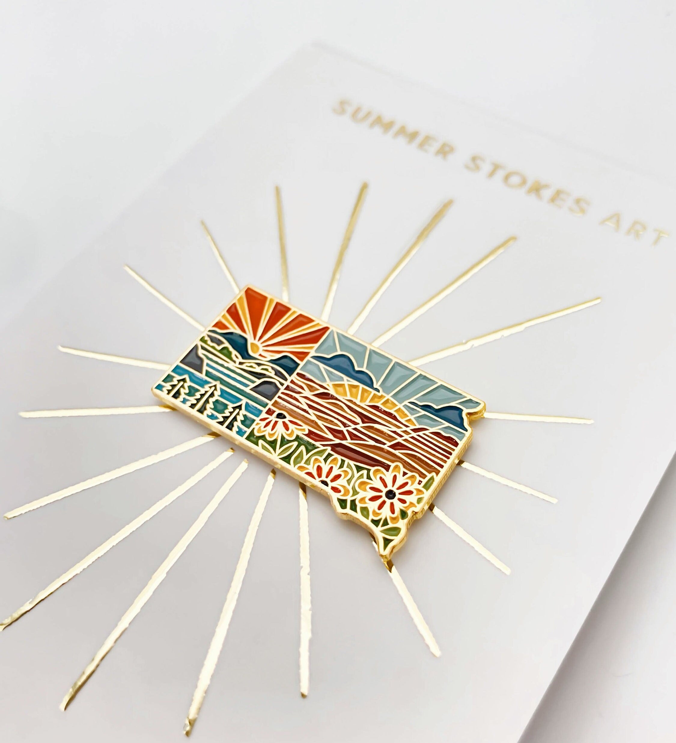 Gold South Dakota Enamel Pin | South Dakota Outline Pin | Illustrated State Pin | Butterfly Clasp | 1"