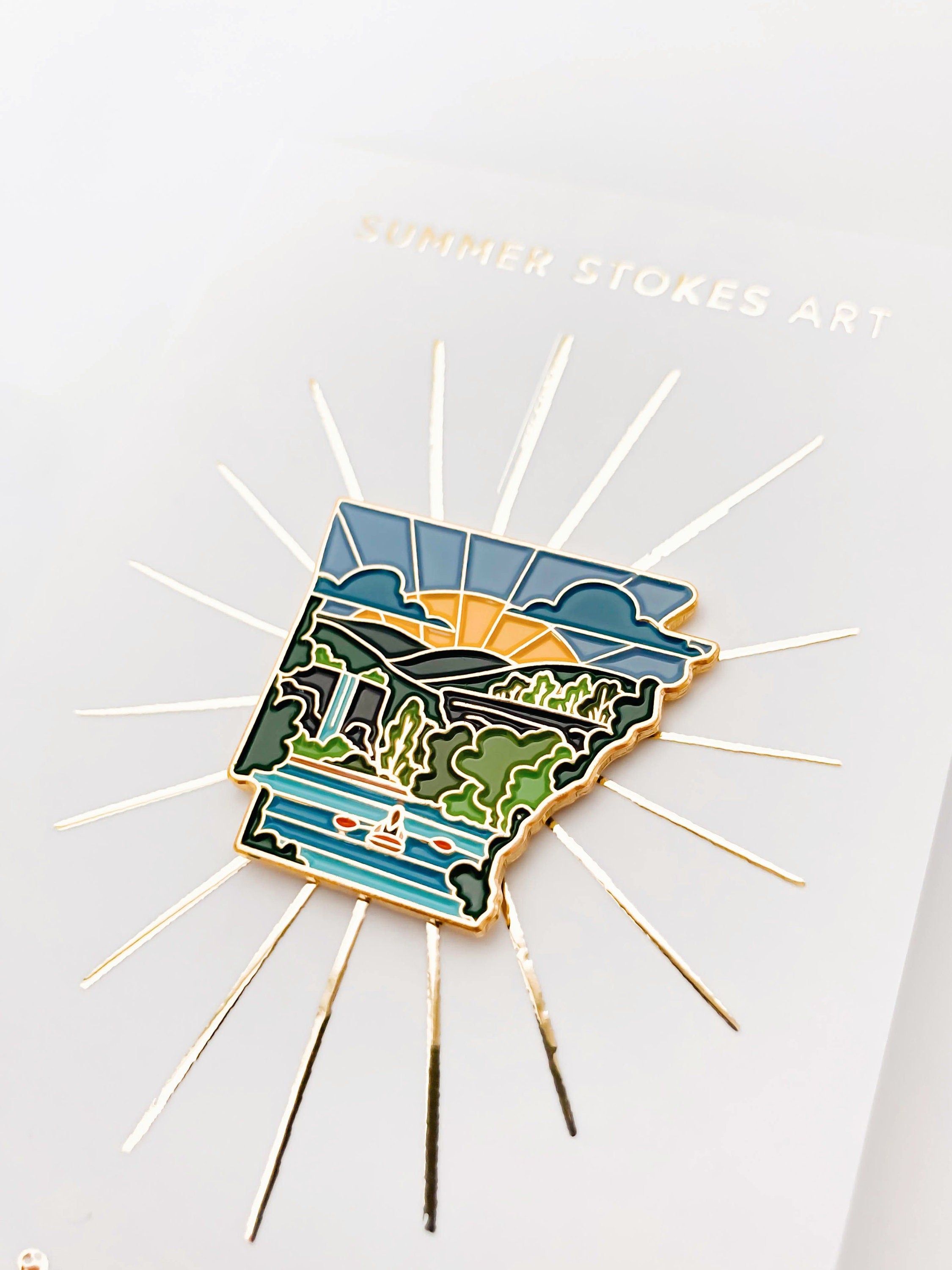 Gold Arkansas Enamel Pin | Arkansas Outline Pin | Illustrated State Pin | Butterfly Clasp | 1"