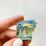 Gold Arkansas Enamel Pin | Arkansas Outline Pin | Illustrated State Pin | Butterfly Clasp | 1"