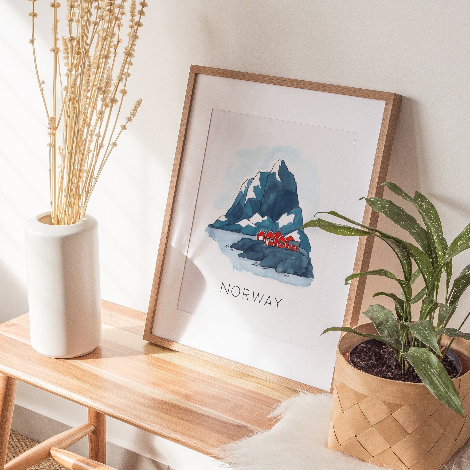 Beautiful Norway Landscape Art Print | Nordic Illustration | Scandinavian Art Print | Nature Wall Decor | Nursery Decor | Travel Wall Art