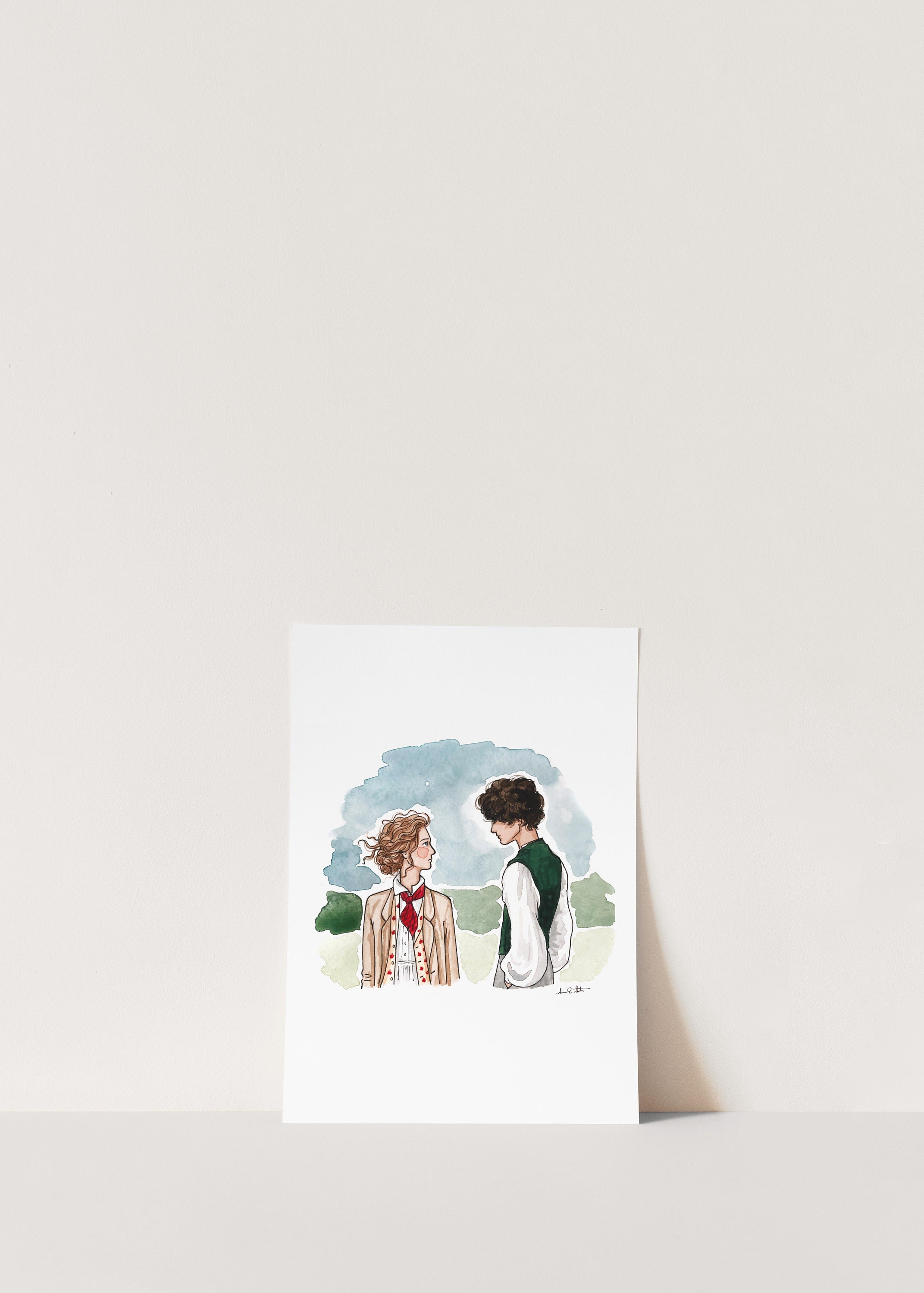 Little Women Print | Watercolor Illustration | Wall Art | 8x10" 5x7" Archival Art Print | Book Lover Gift | Jo & Laurie