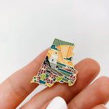 Gold Rhode Island Enamel Pin | Rhode Island Outline Pin | Illustrated State Pin | Butterfly Clasp | 1"