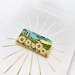 Gold Kansas Sunflower Enamel Pin | Kansas Outline Pin | Illustrated State Pin | Butterfly Clasp | 1"