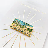Gold Kansas Sunflower Enamel Pin | Kansas Outline Pin | Illustrated State Pin | Butterfly Clasp | 1"