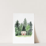 Cabin in the Woods Print | Watercolor Art Print | Pacific Northwest Illustration | Washington Oregon Idaho Decor | Moody PNW Wall Art