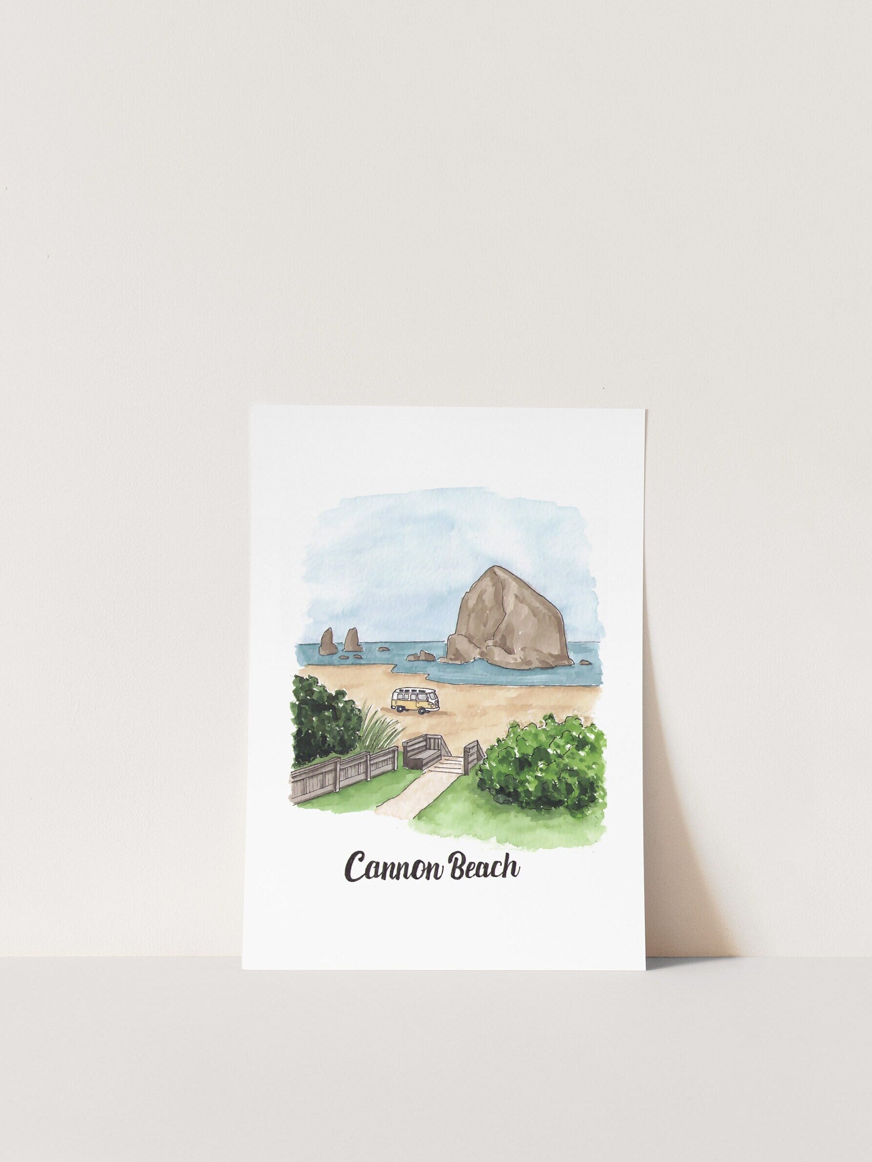 Cannon Beach Print | Watercolor Illustration Art Print | Oregon Coast Painting