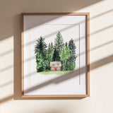 Cabin in the Woods Print | Watercolor Art Print | Pacific Northwest Illustration | Washington Oregon Idaho Decor | Moody PNW Wall Art