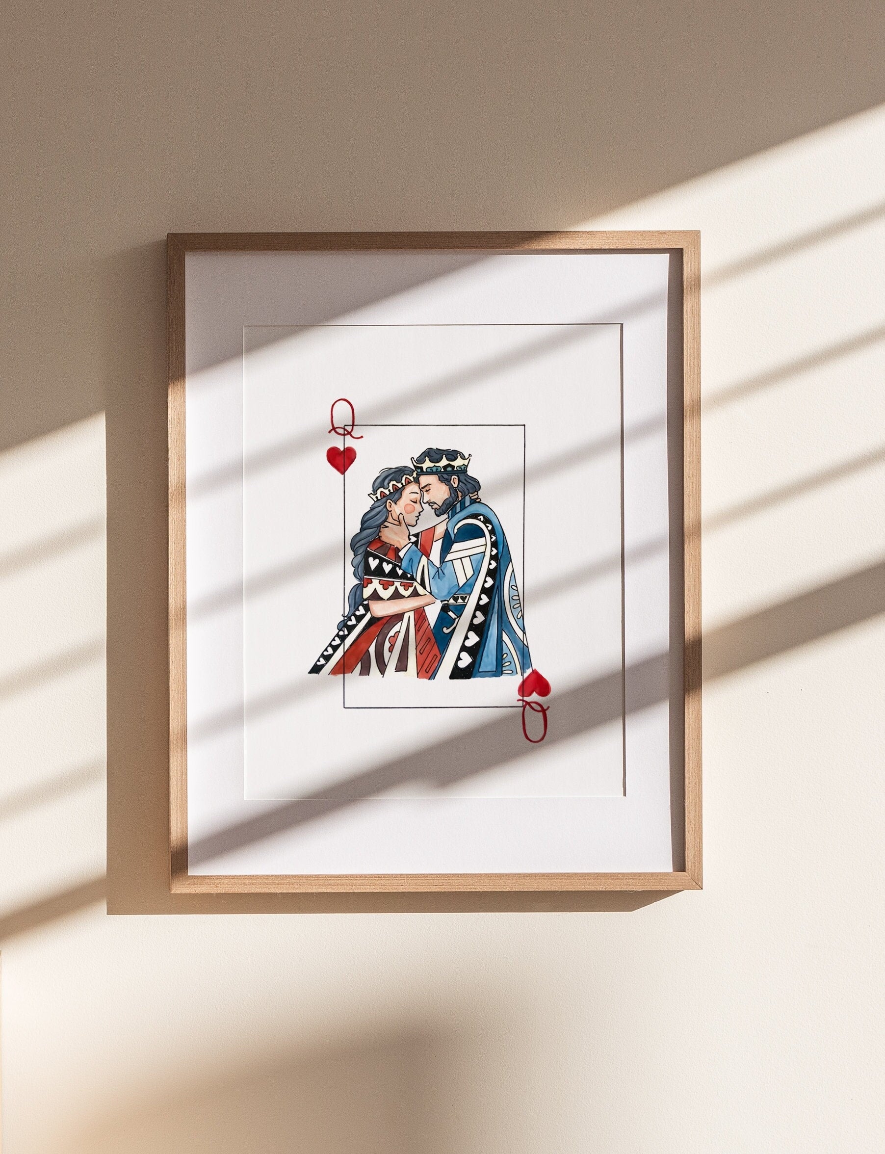 King and Queen Wall Art | Watercolor Illustration | 8x10" 5x7" Art Print | Valentines Gift | King & Queen Playing Cards | Wedding Gift