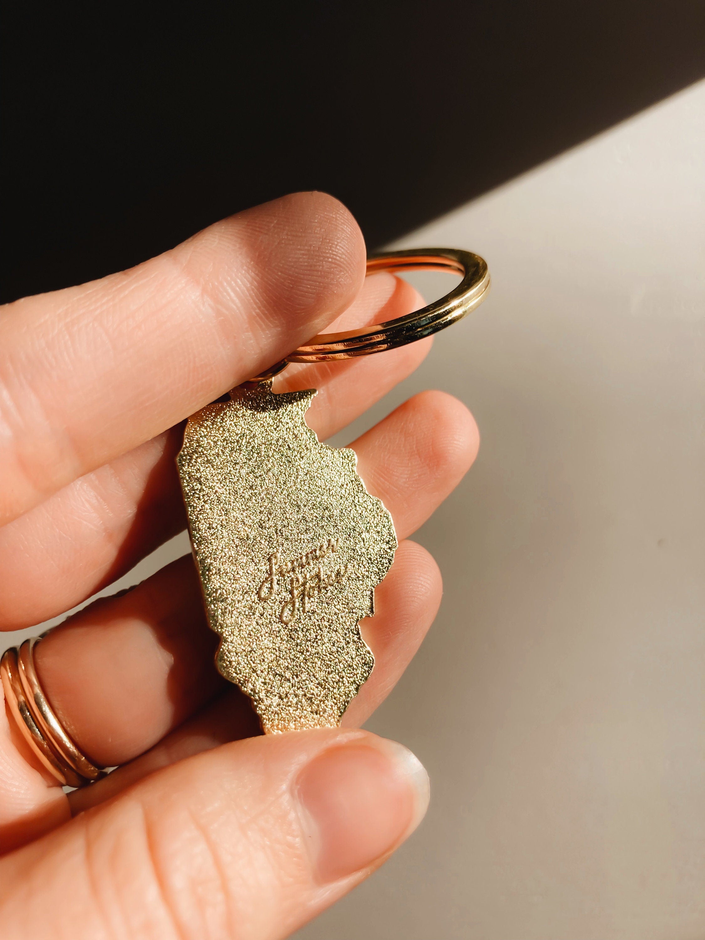 Illinois Gold Enamel Keychain | Illinois Outline Key Ring | Soft Enamel Illustrated State Keychain 1.75"