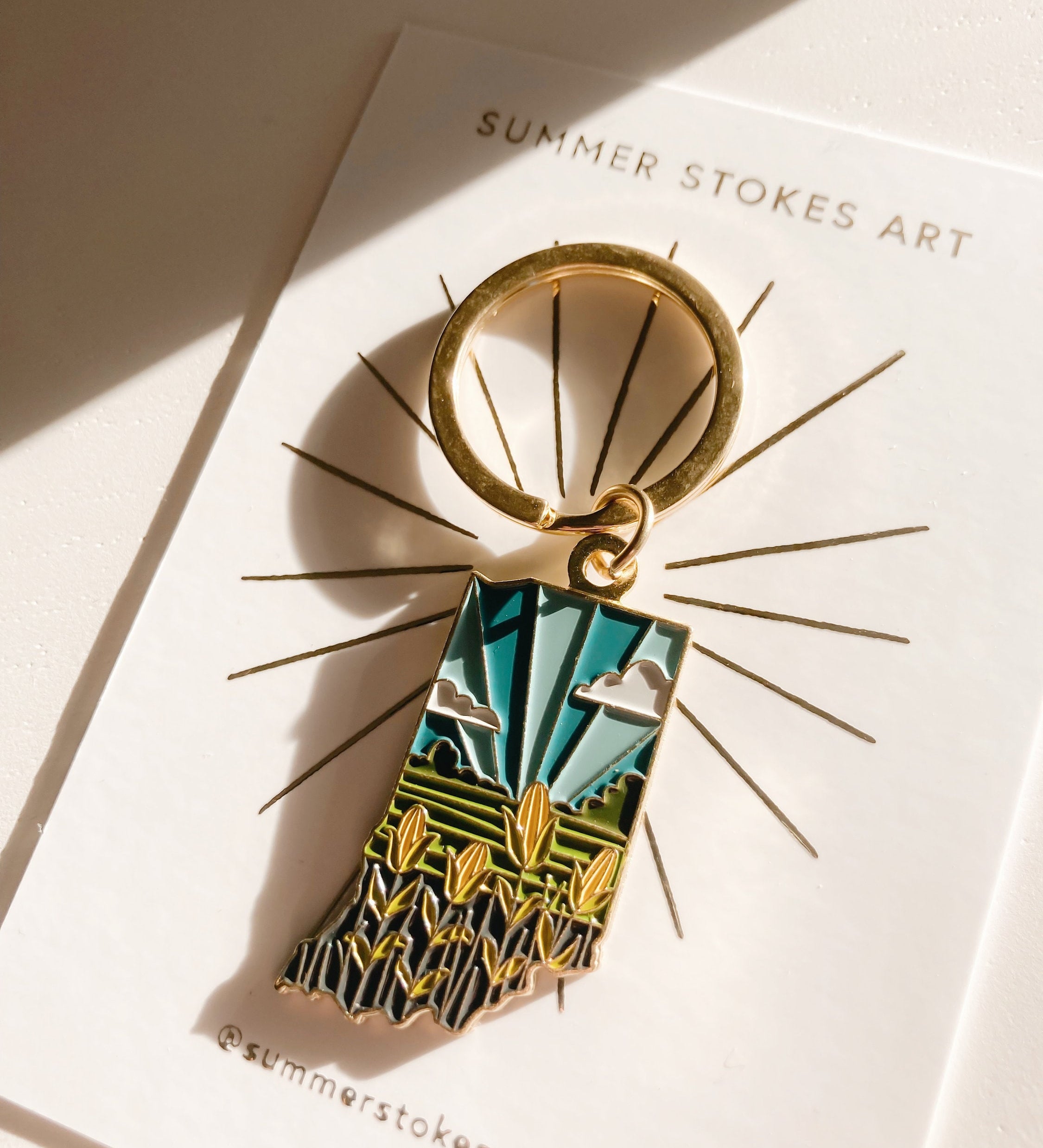 Indiana Soft Enamel Keychain | Indiana Outline Key Ring | Illustrated State Keychain 1.5"